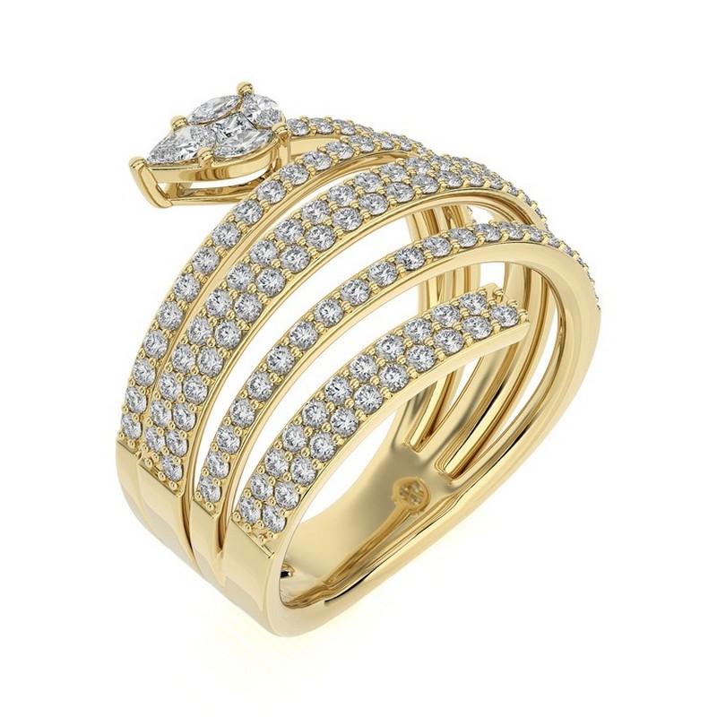 Overview:
The Classic Collection’s spiral ring features 1.20 carats of round diamonds set in 14K Yellow  gold. This elegant and eye-catching piece combines the sleek shine of Yellow gold with the brilliant sparkle of round diamonds, making it