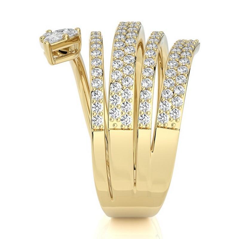 Round Cut 1.20 CTW Round Diamond 14K Yellow Gold  Classic Collection Excellent Spiral Ring For Sale