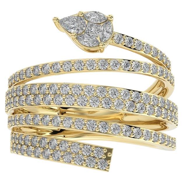 1.20 CTW Round Diamond 14K Yellow Gold  Classic Collection Excellent Spiral Ring