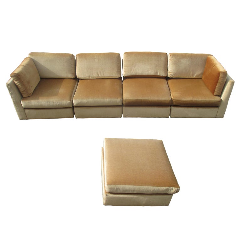 Mid Century Low Profile Velvet Sectional Sofa For Sale at 1stDibs