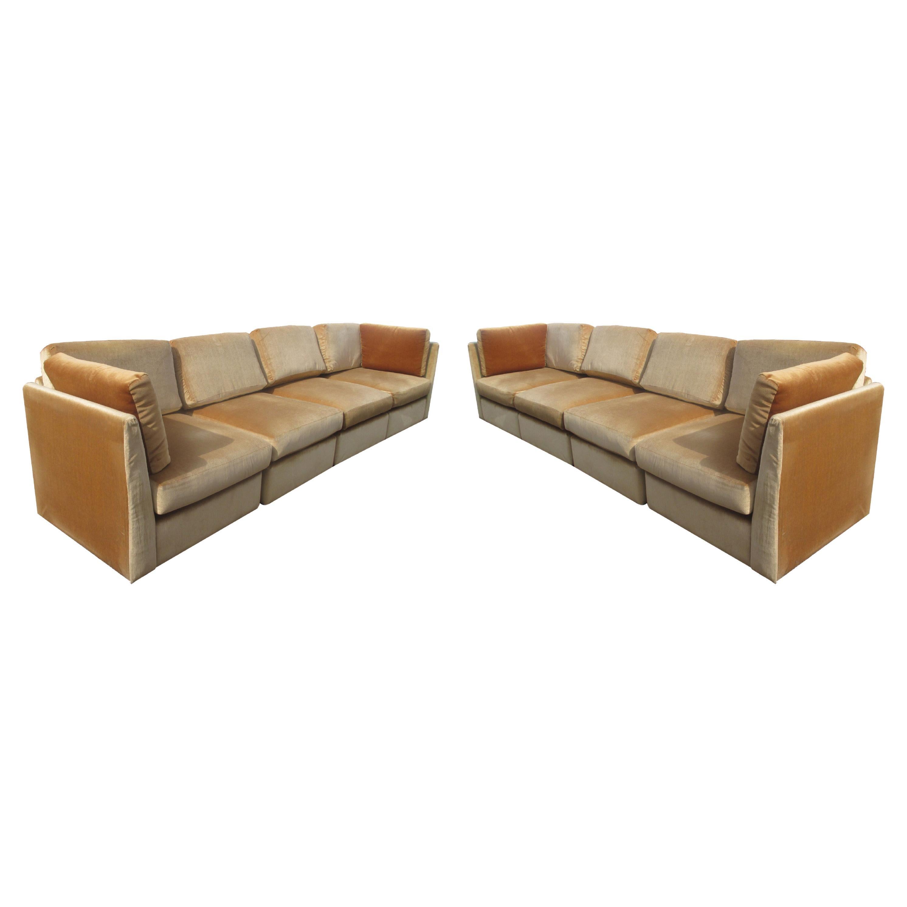 Mid Century Low Profile Velvet Sectional Sofa