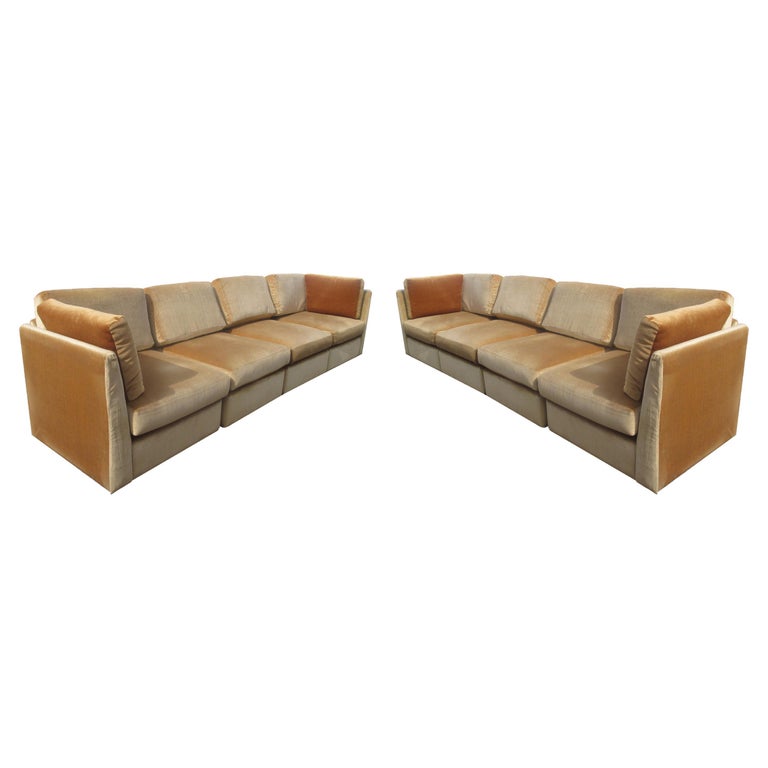Mid Century Low Profile Velvet Sectional Sofa For Sale at 1stDibs