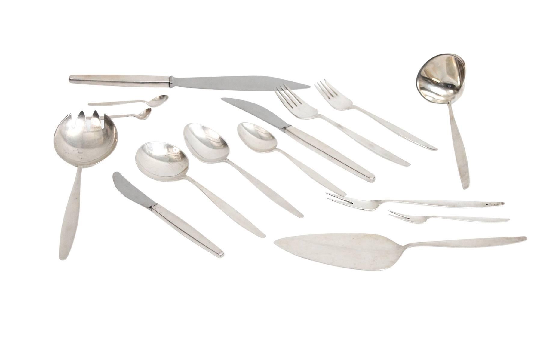 Scandinavian Modern 120 Piece Georg Jensen Cypress Sterling Silver Flatware Set