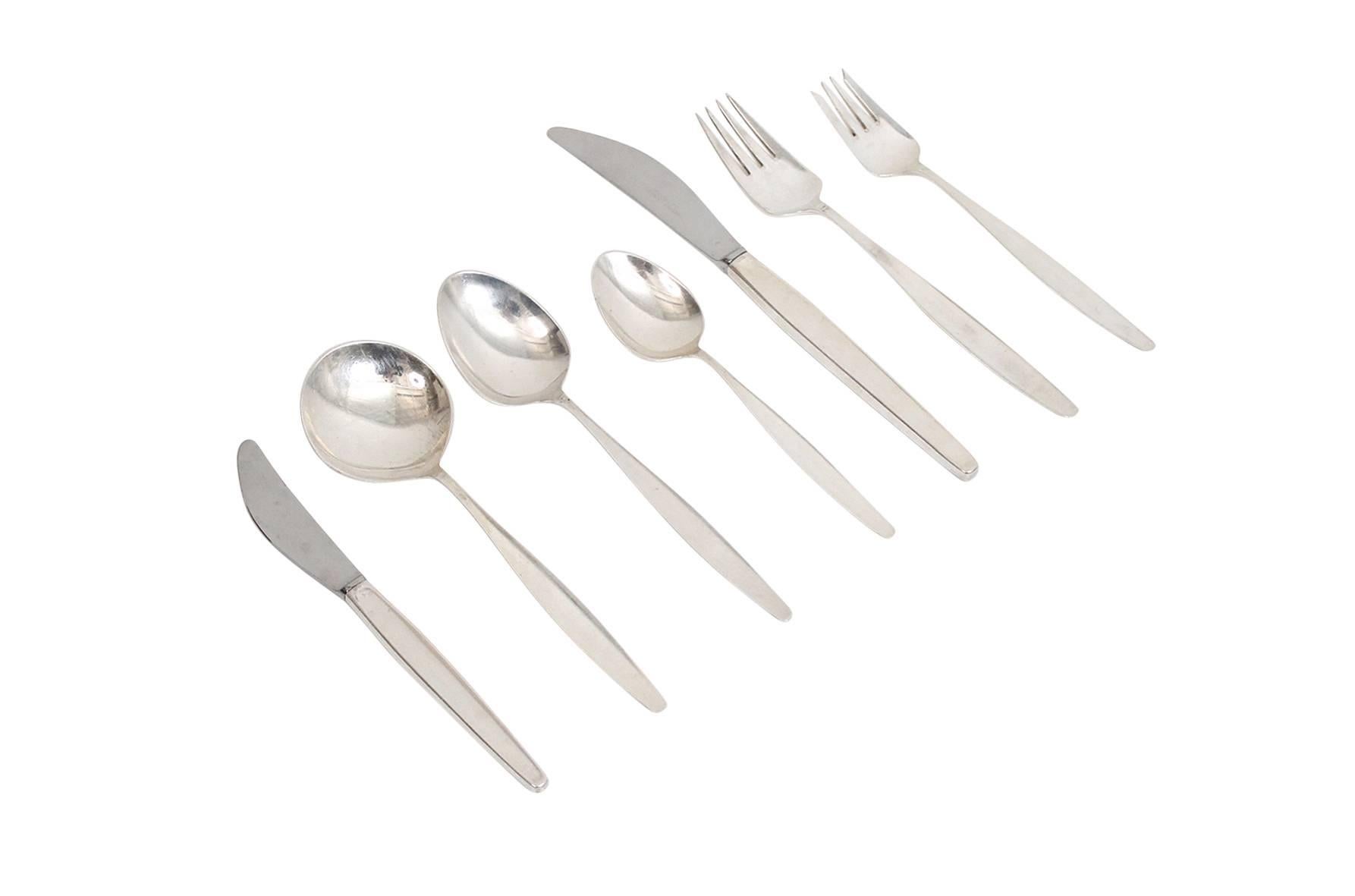 Danish 120 Piece Georg Jensen Cypress Sterling Silver Flatware Set