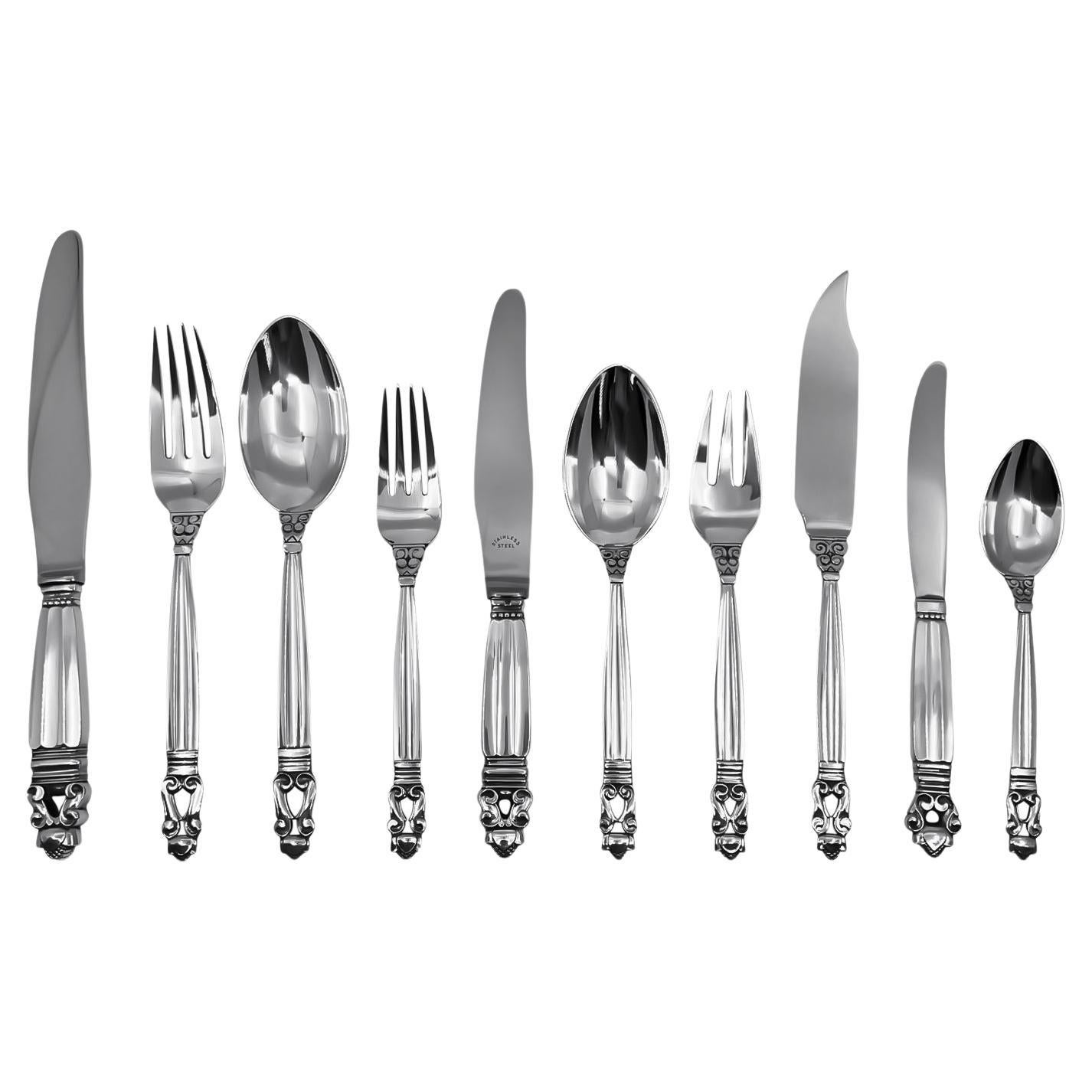 133 Pieces Set of Jensen Mayan Sterling Silverware Service For Sale at 1stDibs