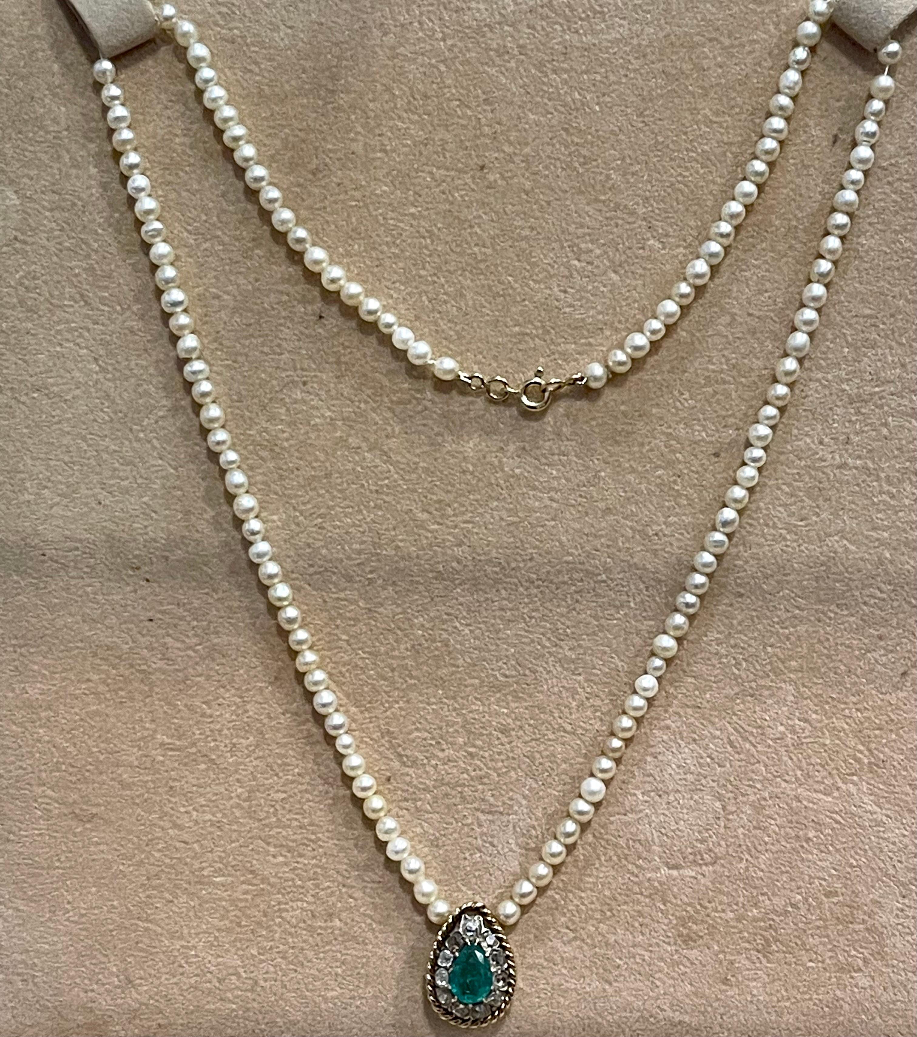 120 Years Old GIA Certified Natural Basra Pearls & Emerald Necklace 14KY Gold For Sale 4