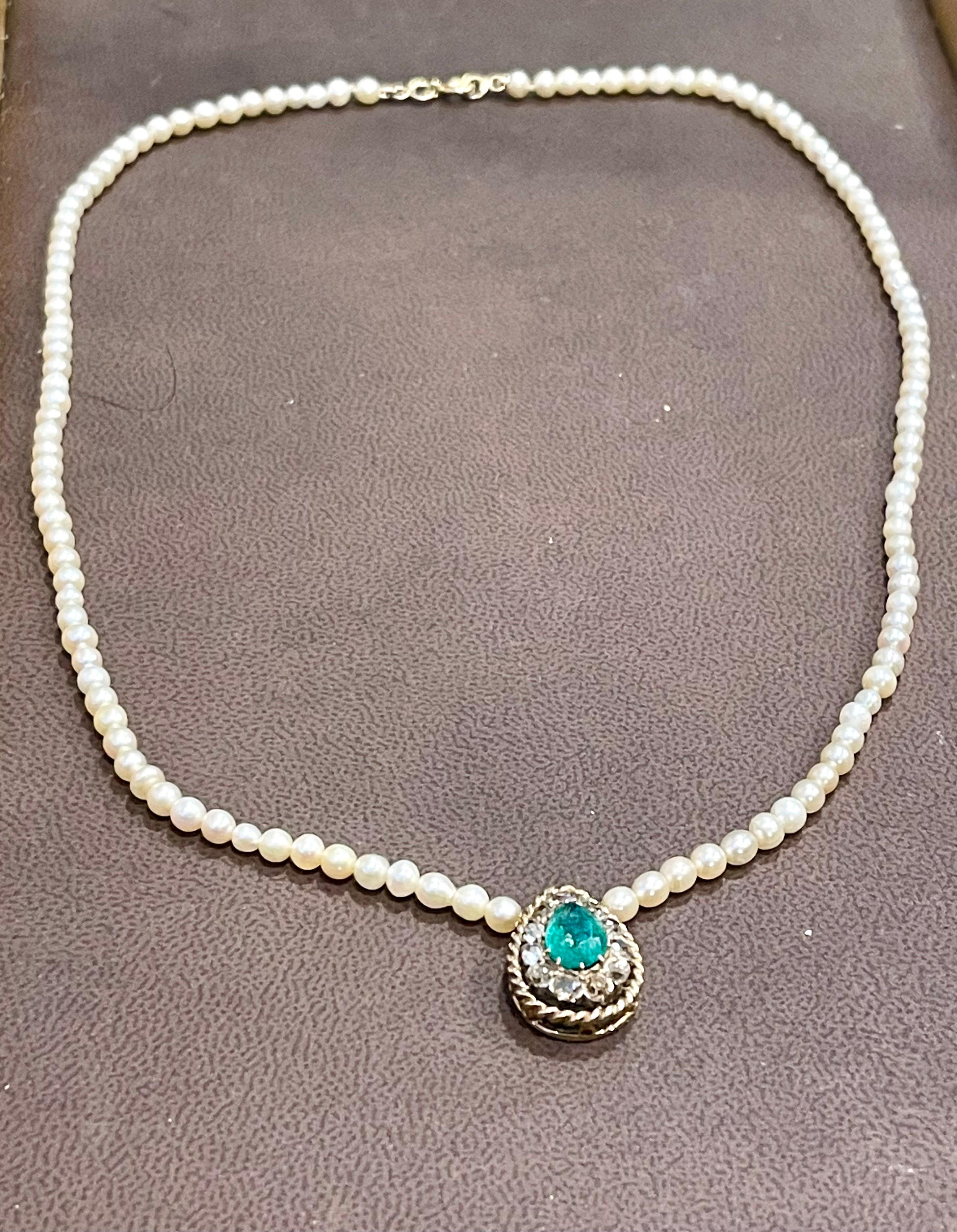 120 Years Old GIA Certified Natural Basra Pearls & Emerald Necklace 14KY Gold For Sale 5