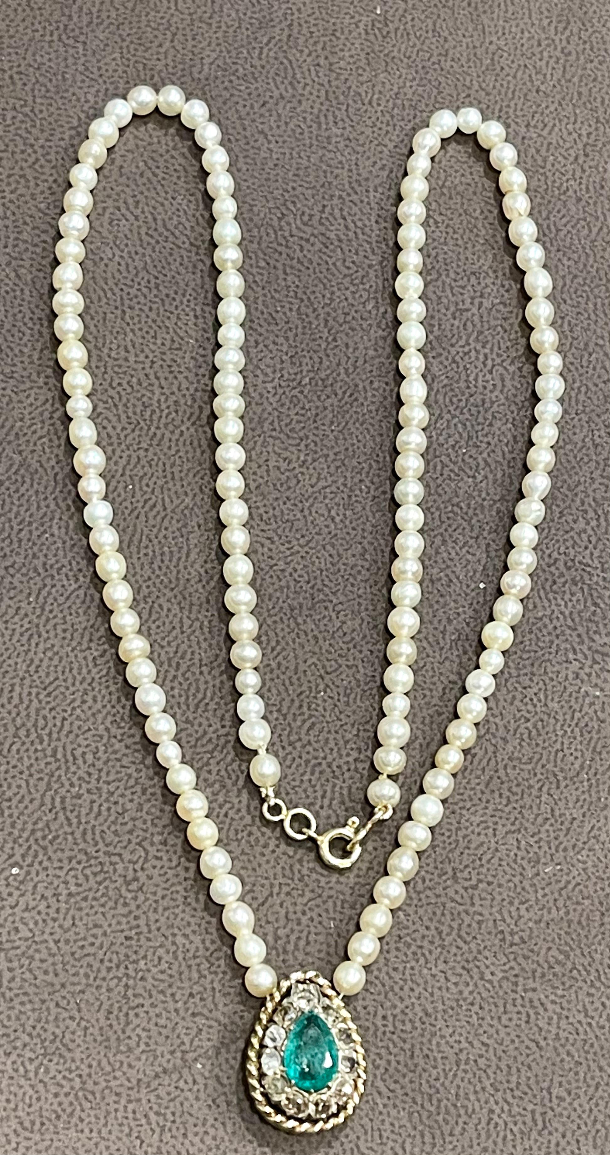 120 Years Old GIA Certified Natural Basra Pearls & Emerald Necklace 14KY Gold For Sale 6