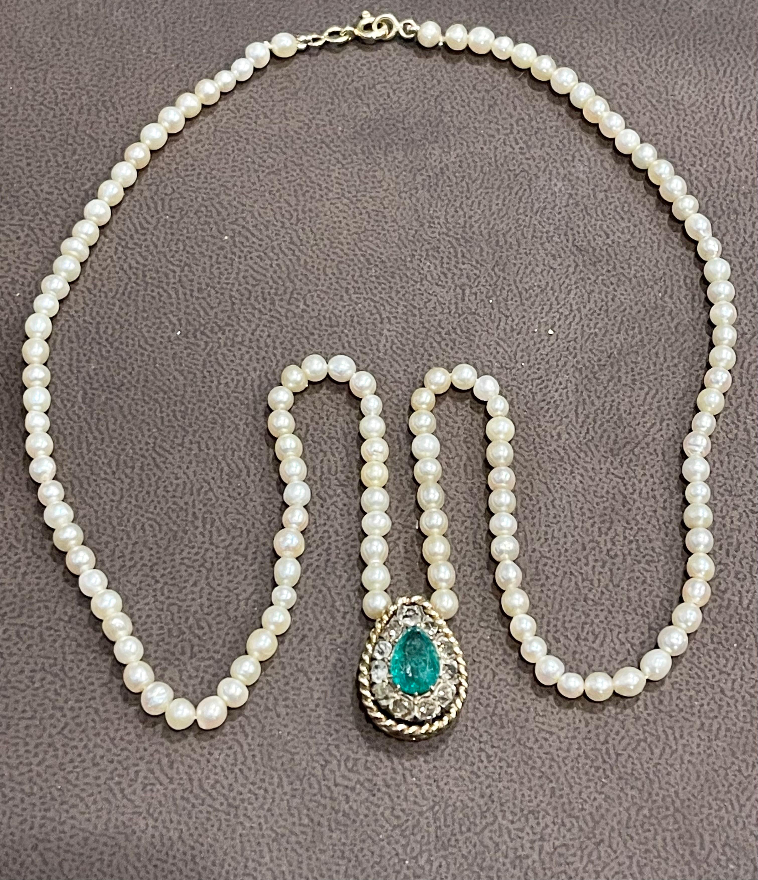 120 Years Old GIA Certified Natural Basra Pearls & Emerald Necklace 14KY Gold For Sale 1