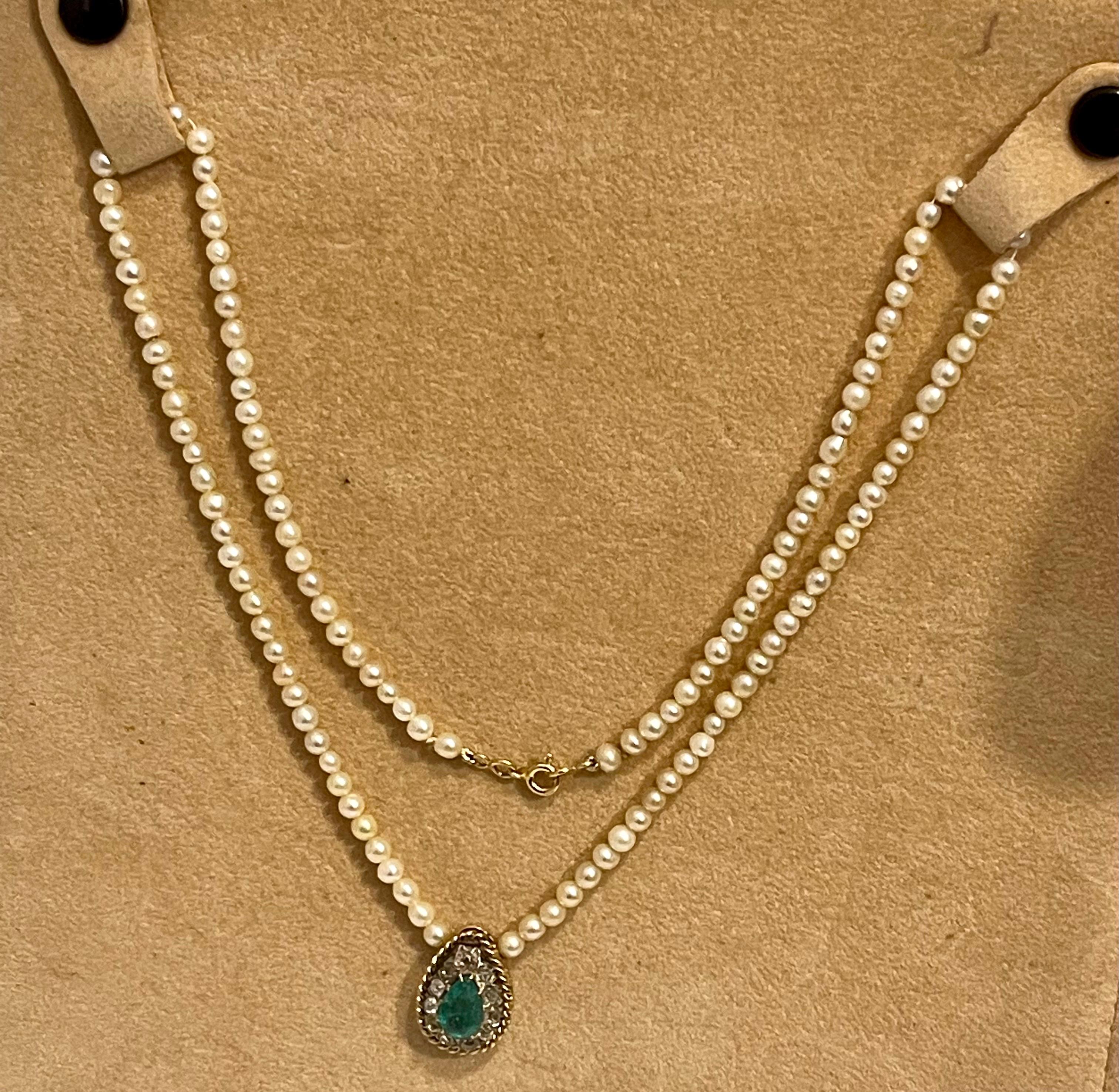 120 Years Old GIA Certified Natural Basra Pearls & Emerald Necklace 14KY Gold For Sale 2