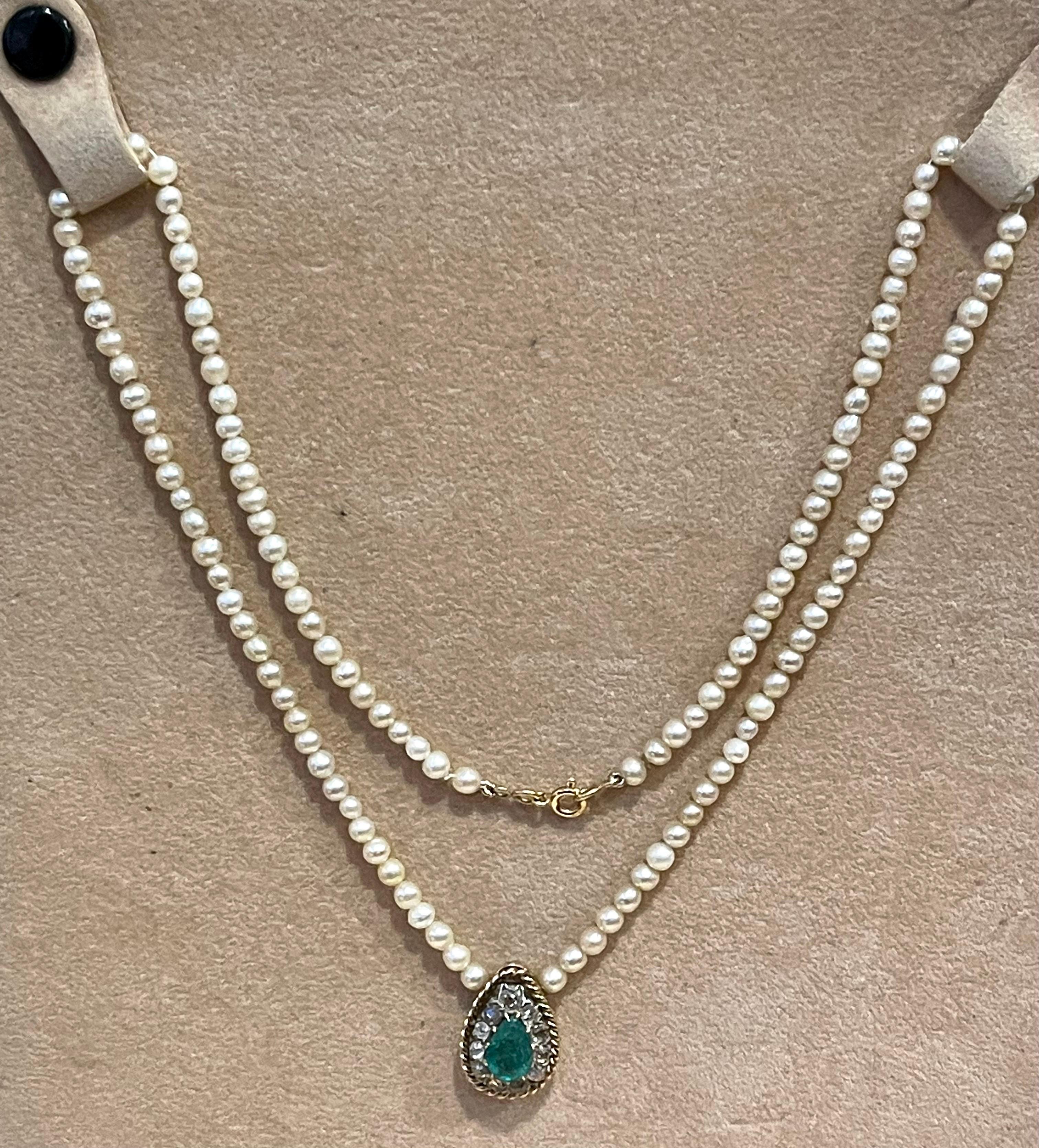 120 Years Old GIA Certified Natural Basra Pearls & Emerald Necklace 14KY Gold For Sale 3