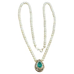 120 Jahre alte GIA-zertifizierte Basra-Perlen & Smaragd-Halskette 14KY Gold