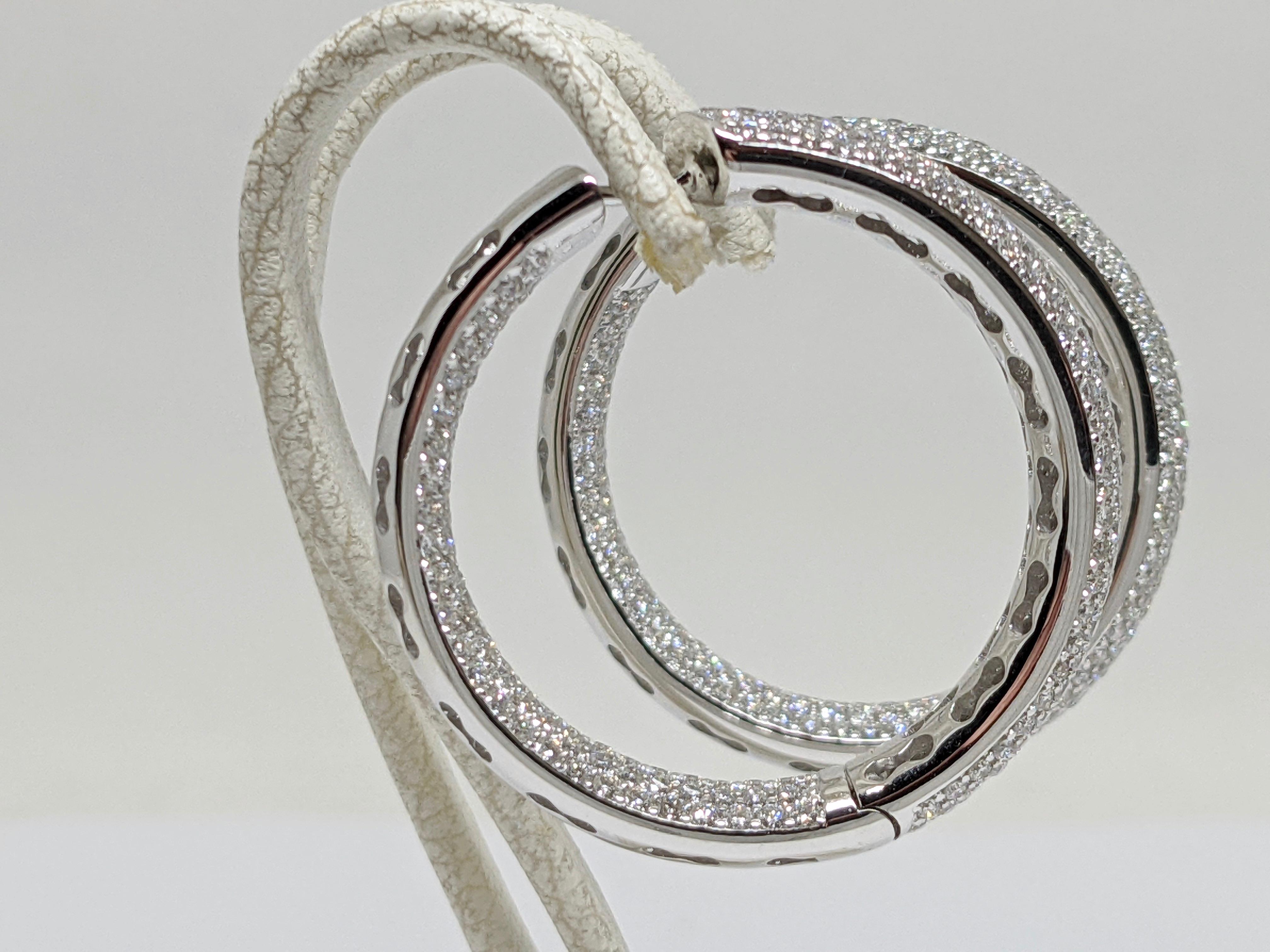 Contemporary 12.00 Carat 18 Karat White Gold Diamond Hoop Earrings For Sale