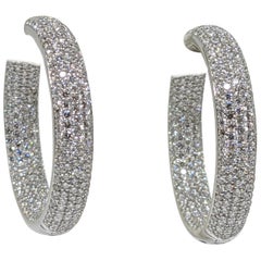 12.00 Carat 18 Karat White Gold Diamond Hoop Earrings