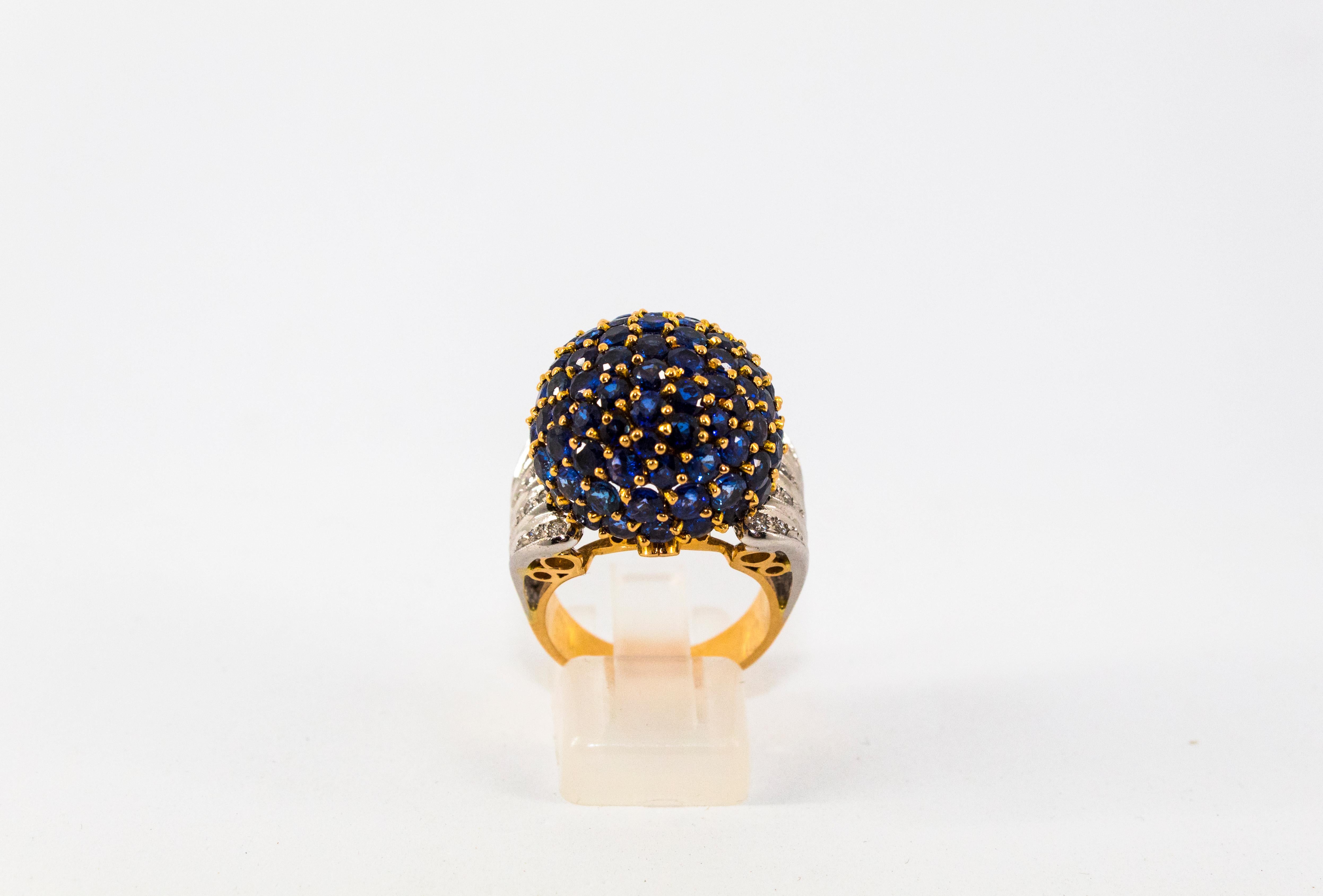 This Ring is made of 14K Yellow Gold.
This Ring has 0.50 Carats of White Diamonds.
This Ring has 12.00 Carats of Blue Sapphires.
Size ITA: 15 USA: 7 1/4
We're a workshop so every piece is handmade, customizable and resizable.