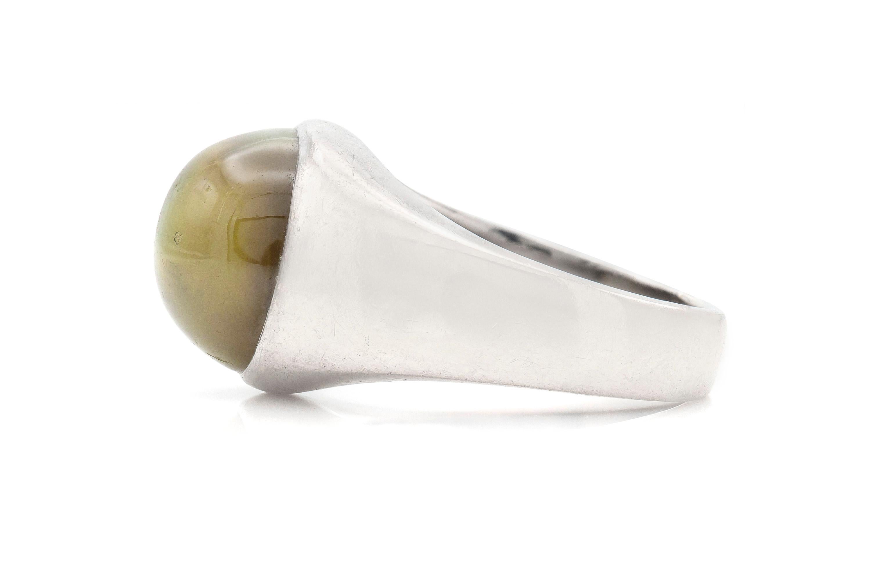 GRS Certified 13.89 Carat Chrysoberyl Cats Eye Mens 18K Gold Ring For Sale  at 1stDibs