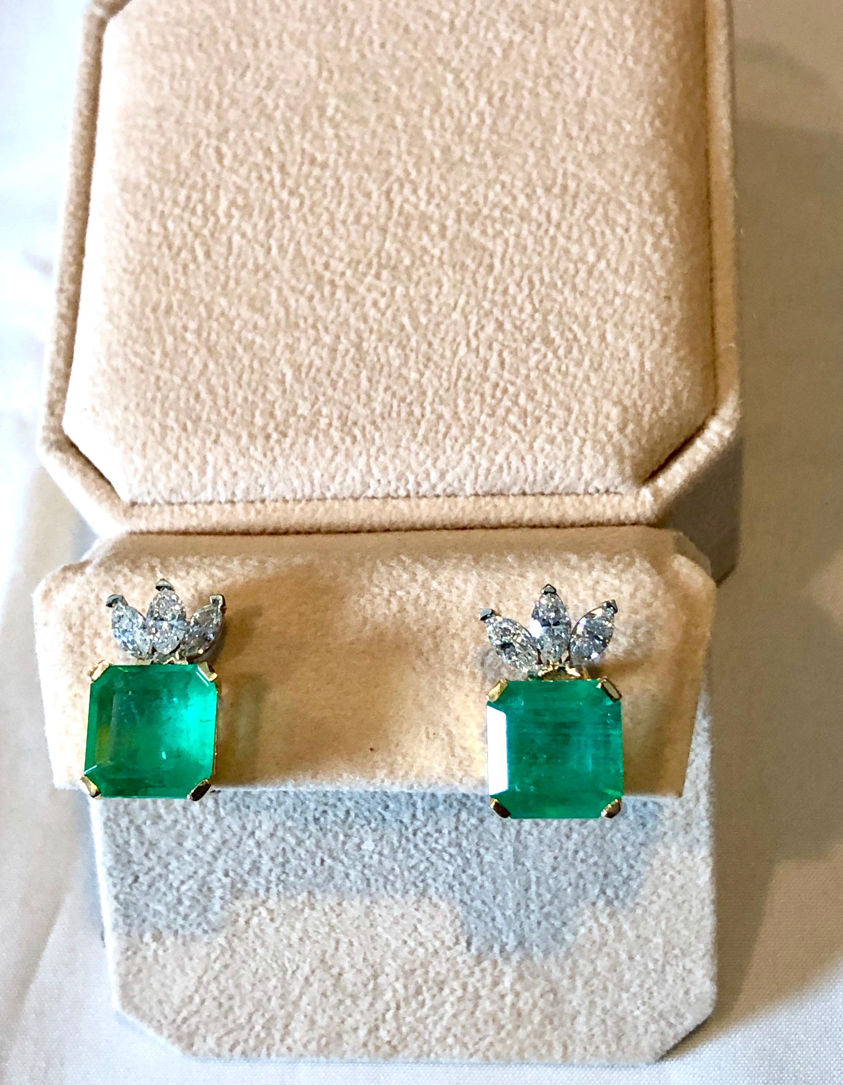 Emeralds Maravellous Certified Square Colombian Emerald Diamond Earrings 12.20CT 3