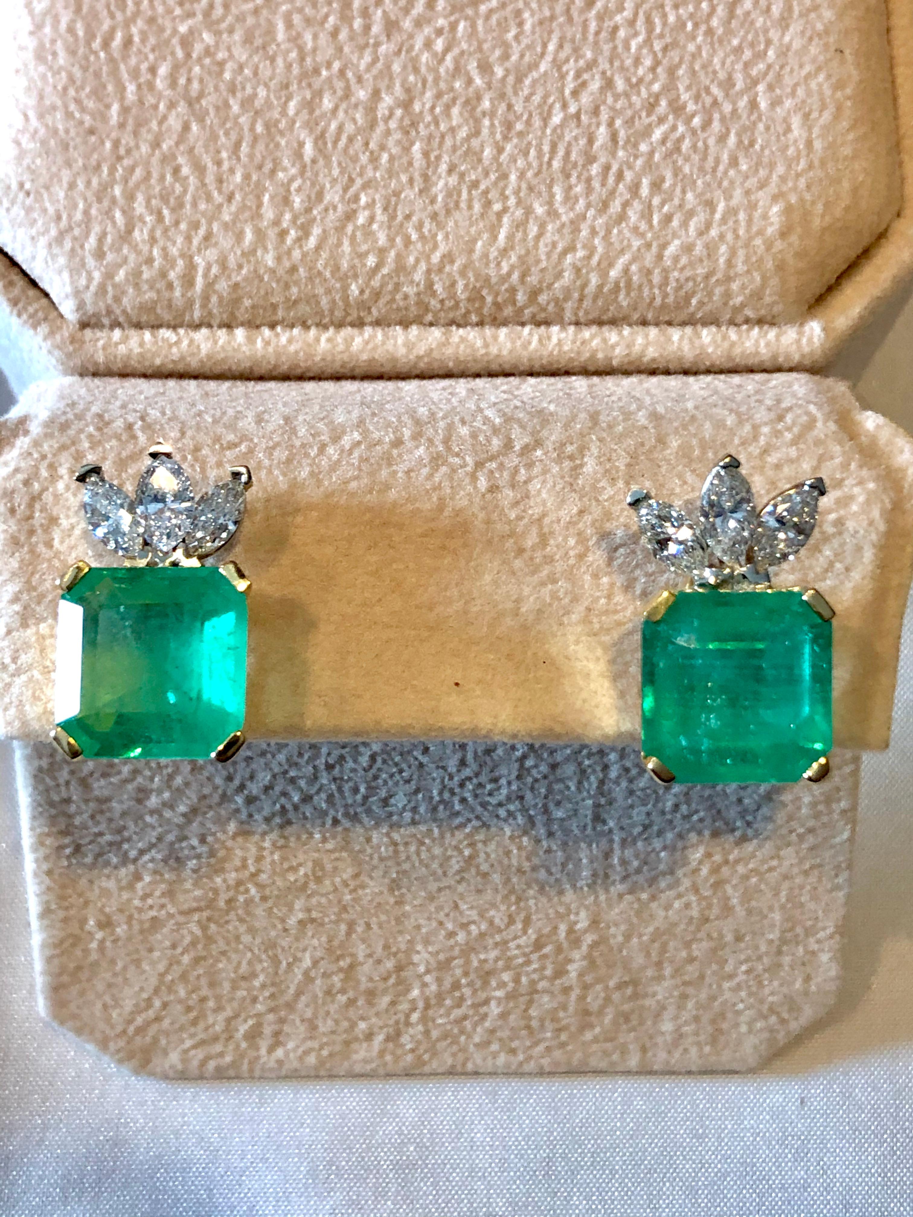 Emeralds Maravellous Certified Square Colombian Emerald Diamond Earrings 12.20CT 4