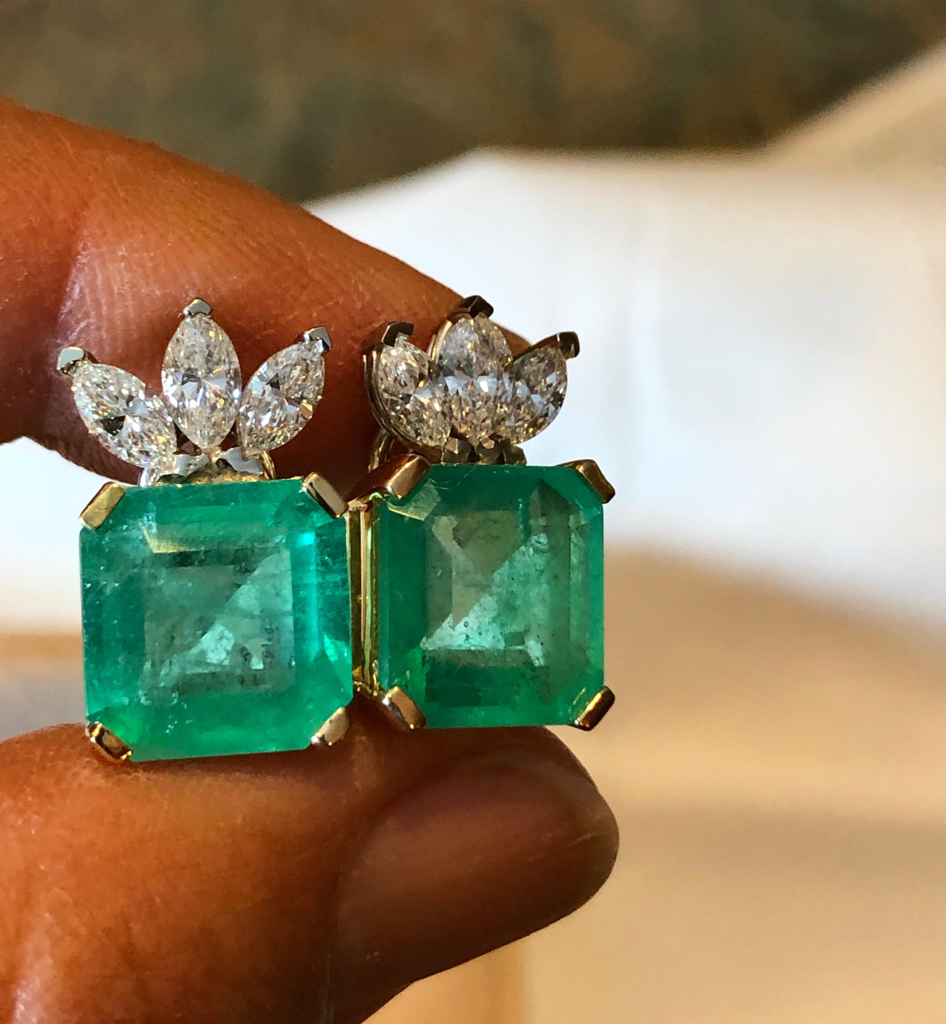 Emeralds Maravellous Certified Square Colombian Emerald Diamond Earrings 12.20CT 6