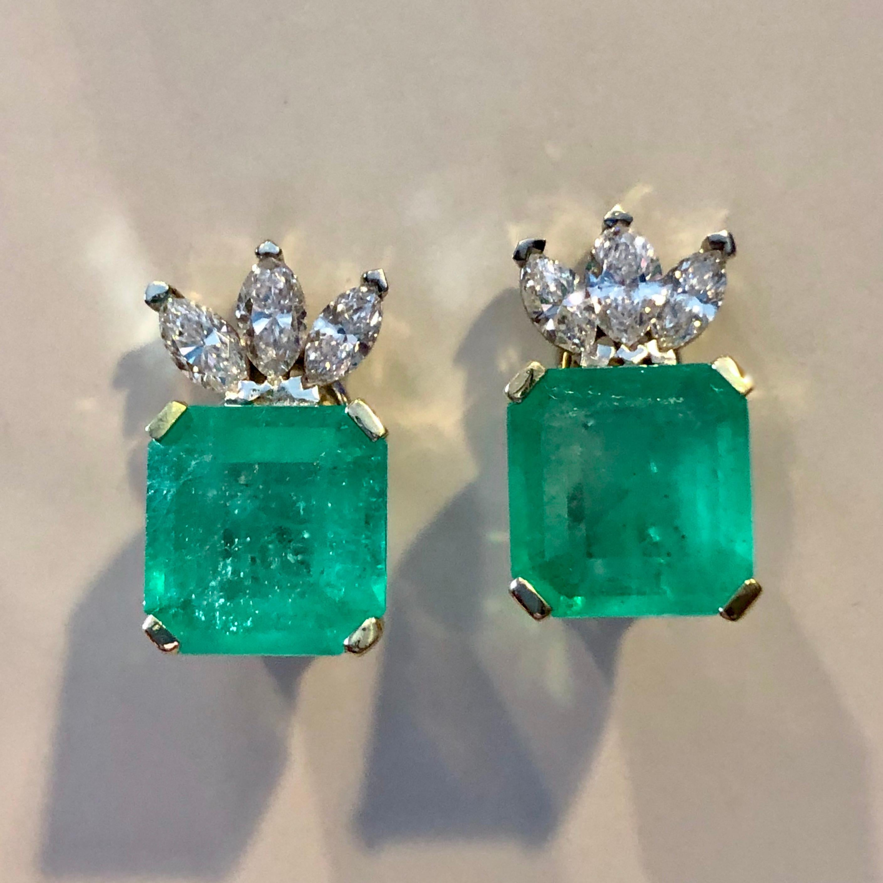 Emeralds Maravellous Certified Square Colombian Emerald Diamond Earrings 12.20CT 8