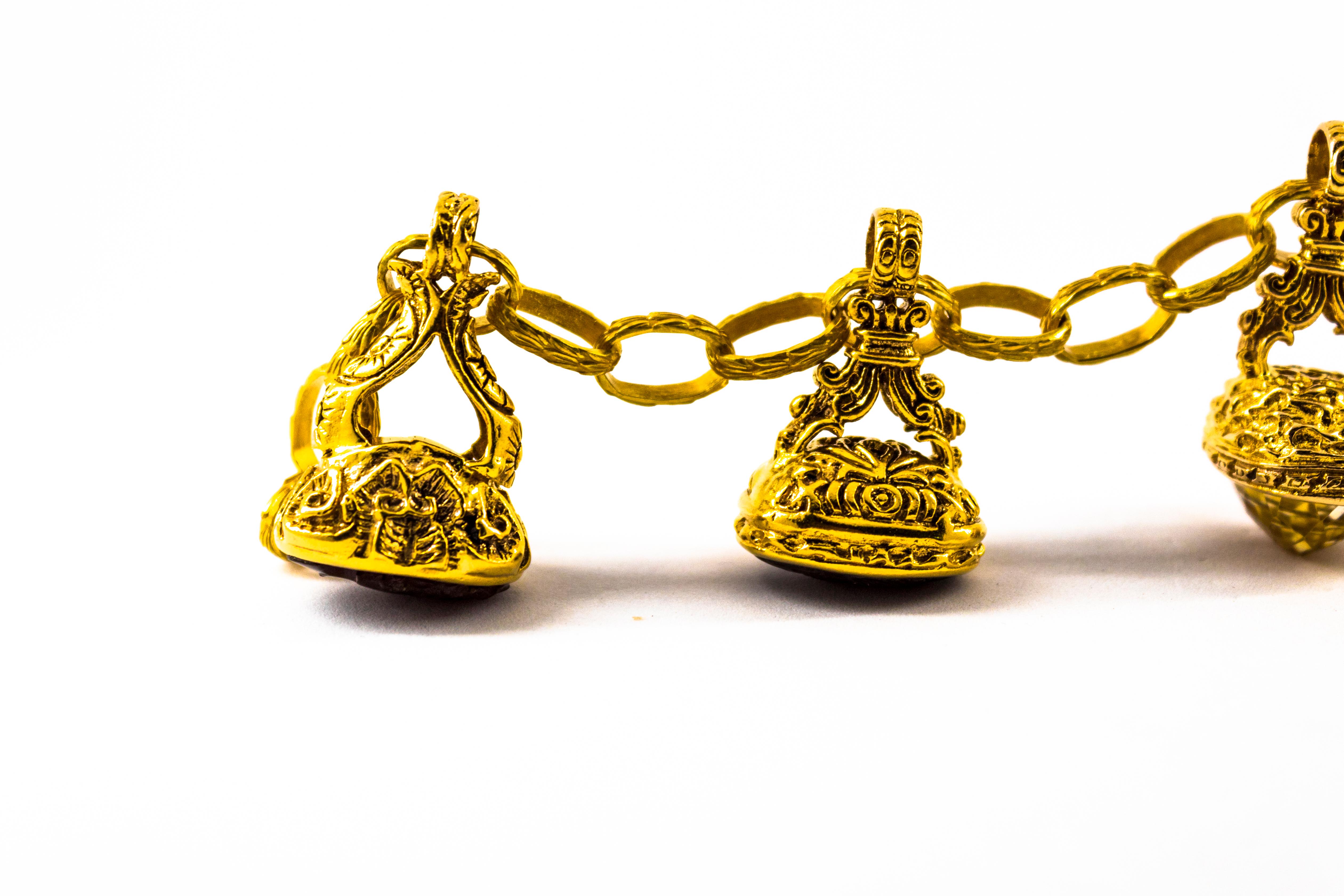 Femenino o masculino 12,00 Quilates Citrino 0,24 Quilates Rubí Cornalina Pulsera de Oro Amarillo con Dije en venta