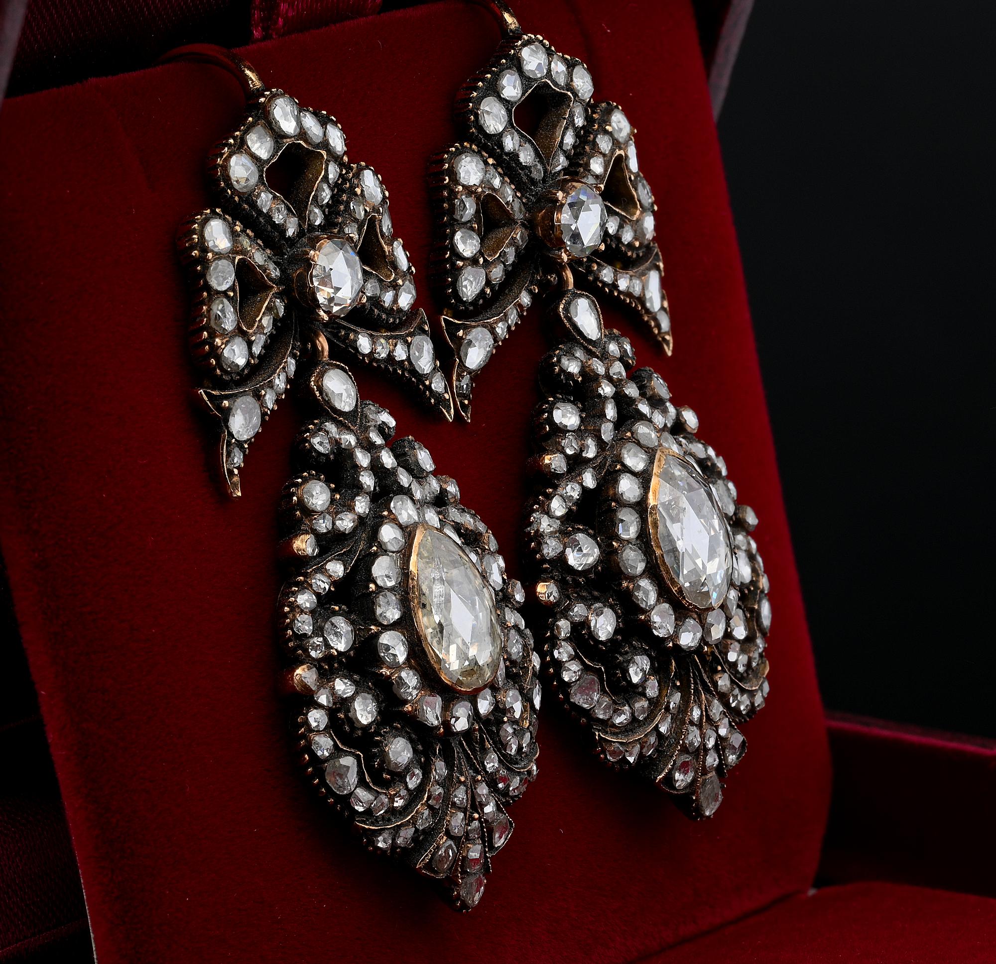 Women's 12.00 Carat Diamond Antique Style Pendeloque Georgian Earrings For Sale