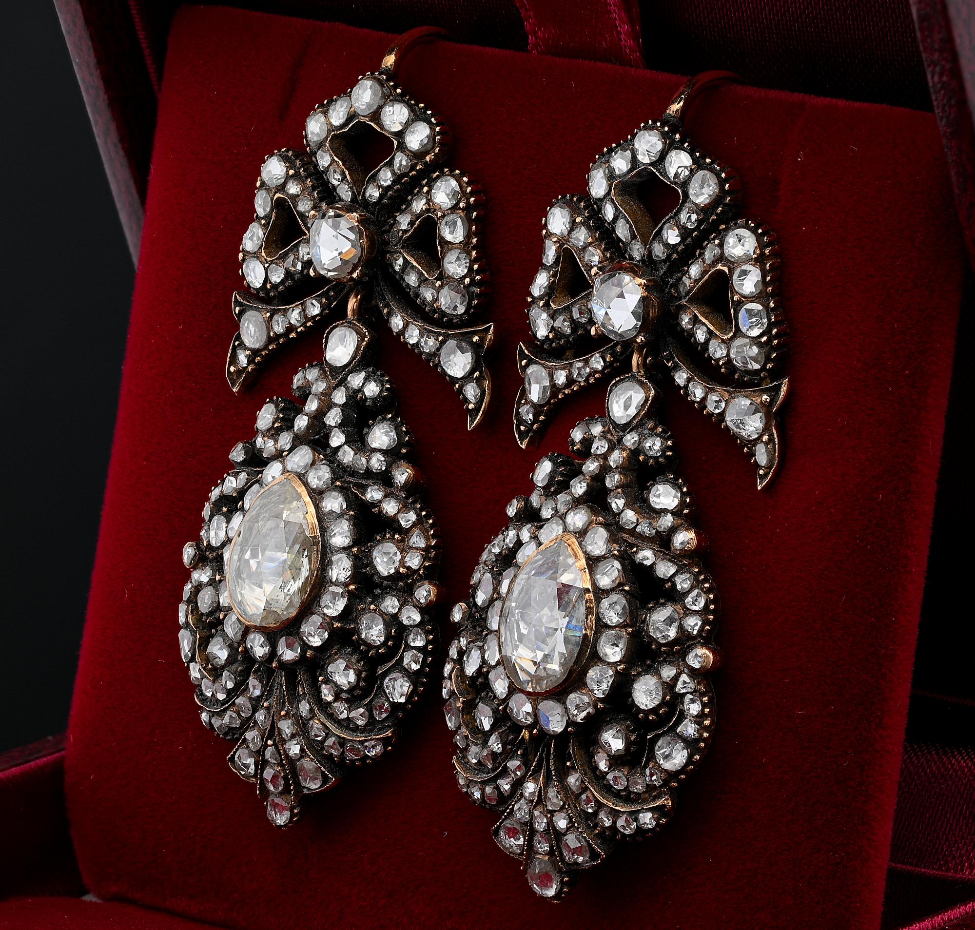 12.00 Carat Diamond Antique Style Pendeloque Georgian Earrings For Sale 2