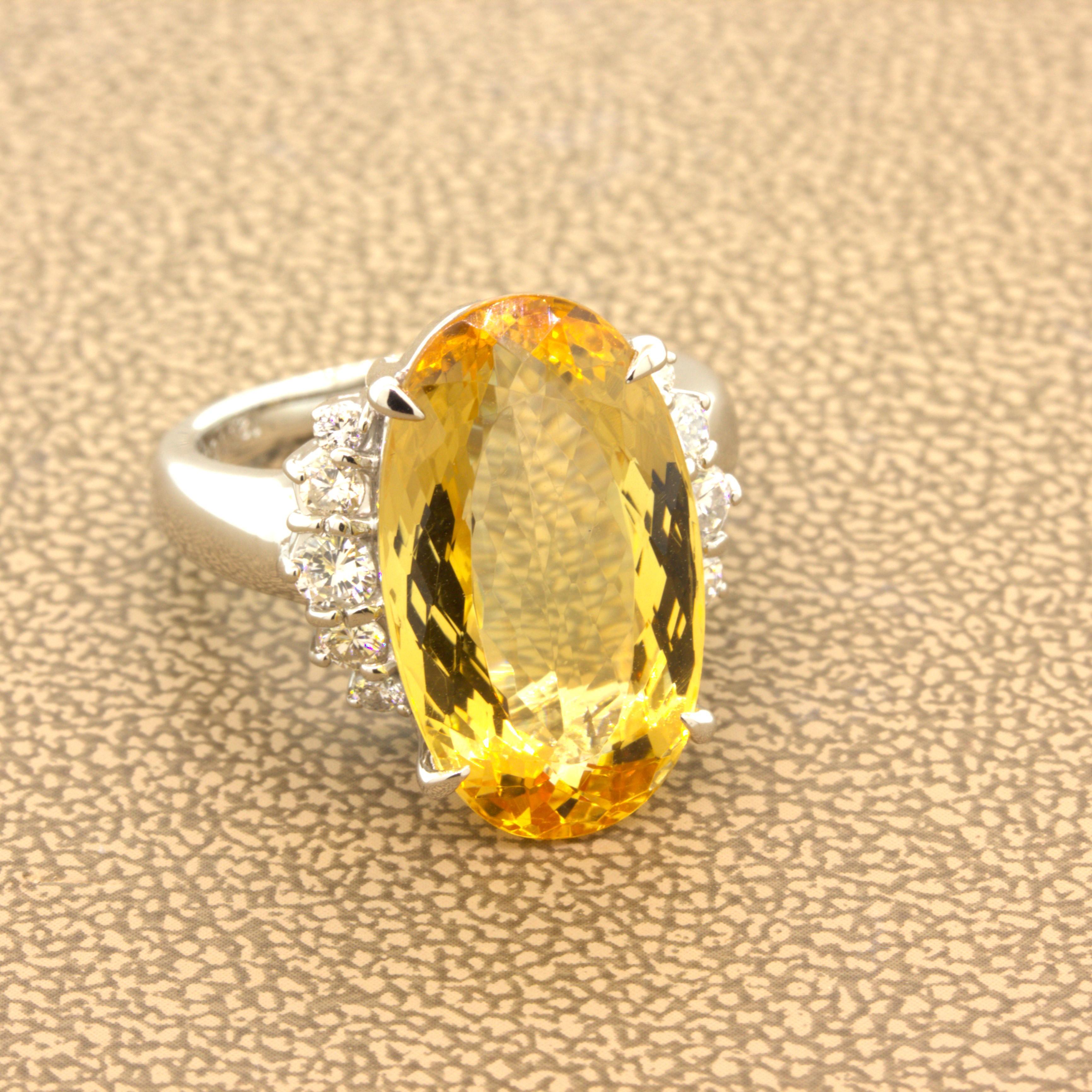 12.00 Carat Imperial Topaz Diamond Platinum Ring In New Condition For Sale In Beverly Hills, CA