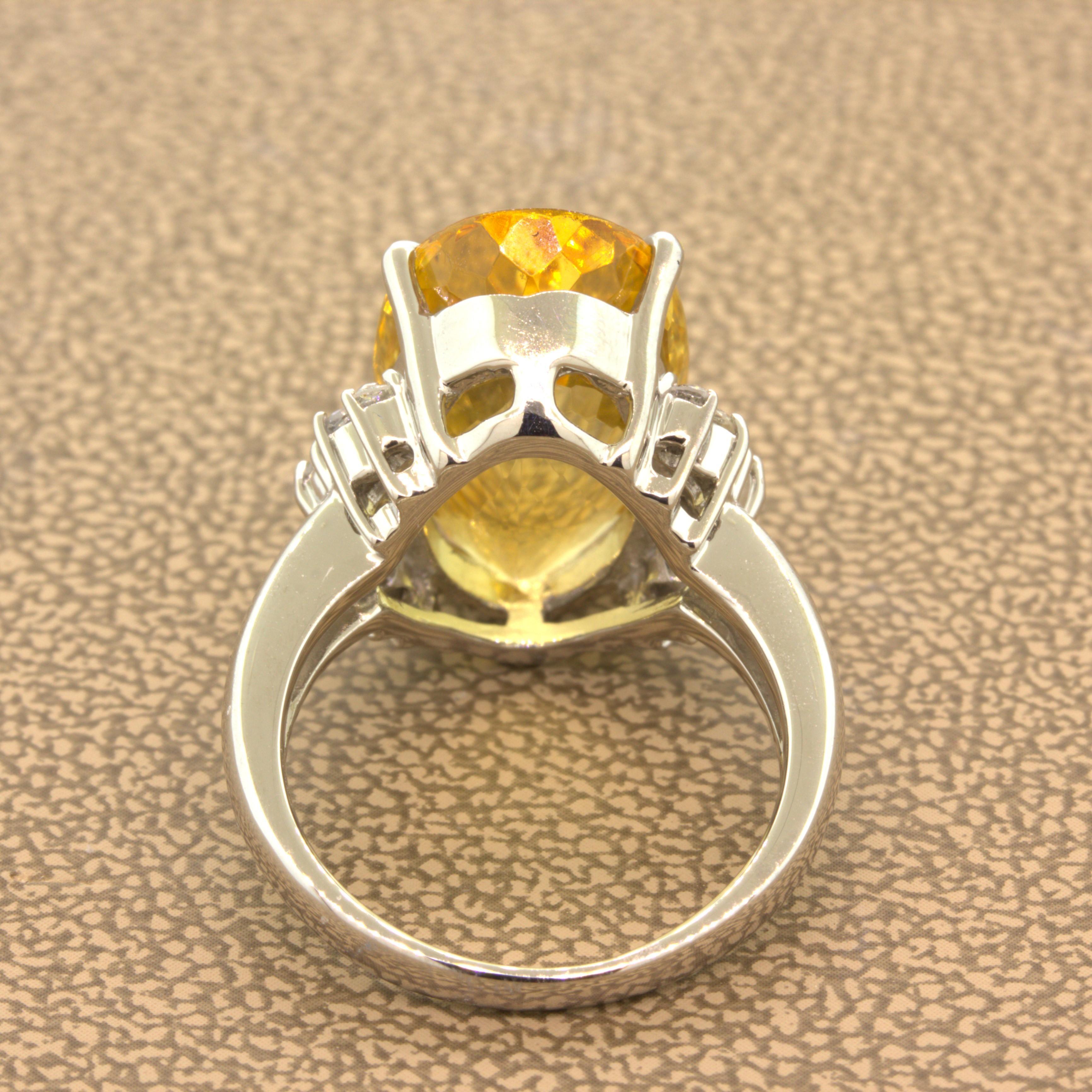 12.00 Carat Imperial Topaz Diamond Platinum Ring For Sale 1