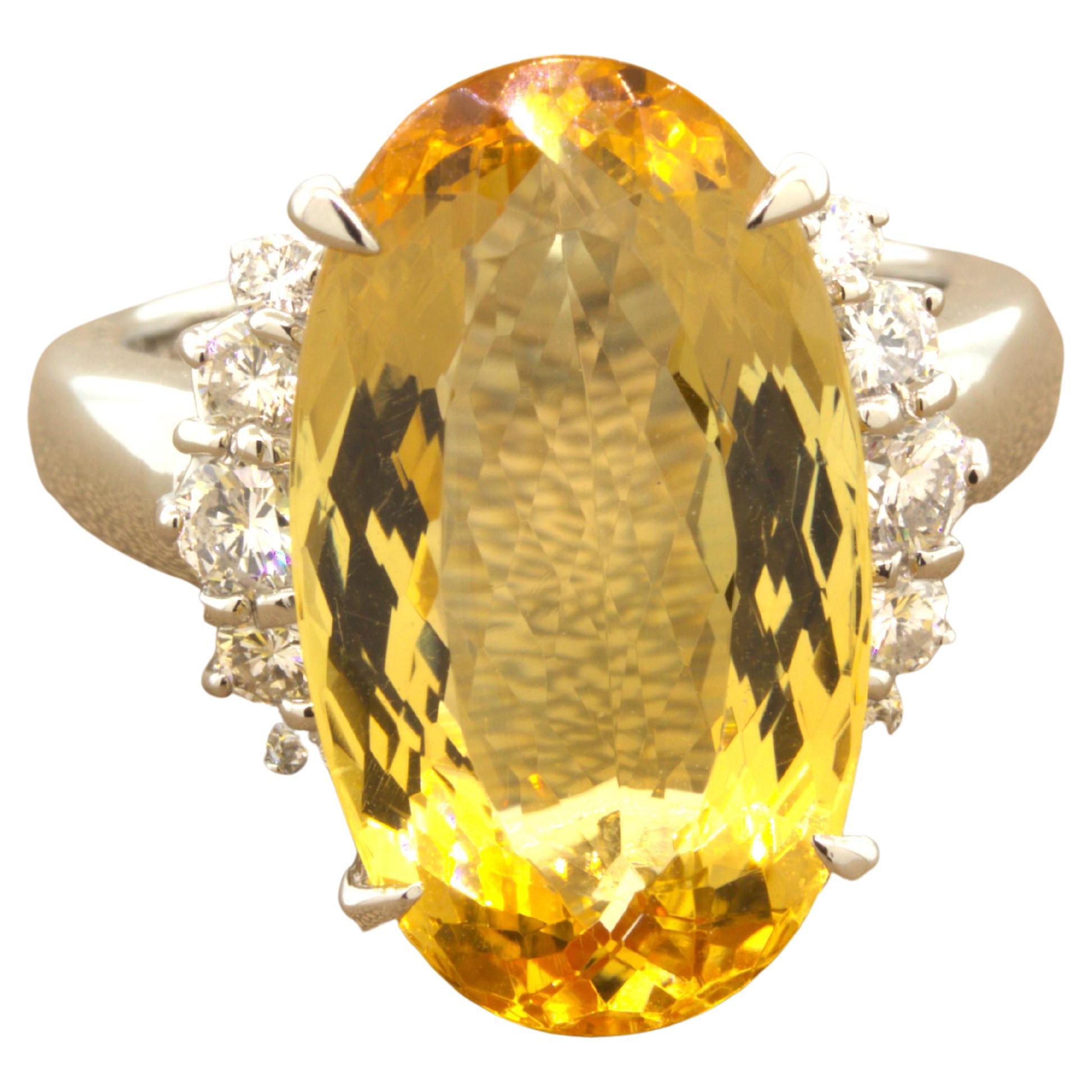 12.00 Carat Imperial Topaz Diamond Platinum Ring For Sale