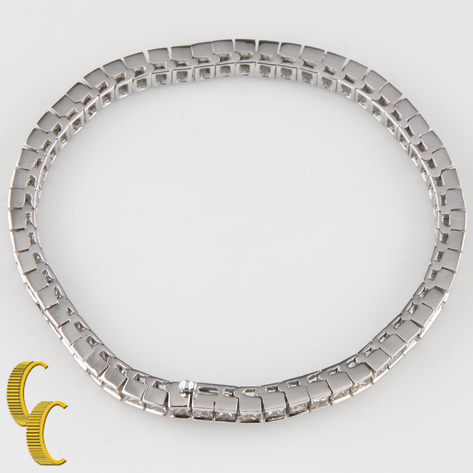 12,00 Karat Hellcognacfarbenes Diamant-Tennisarmband aus 14 Karat Weißgold (Carréschliff) im Angebot