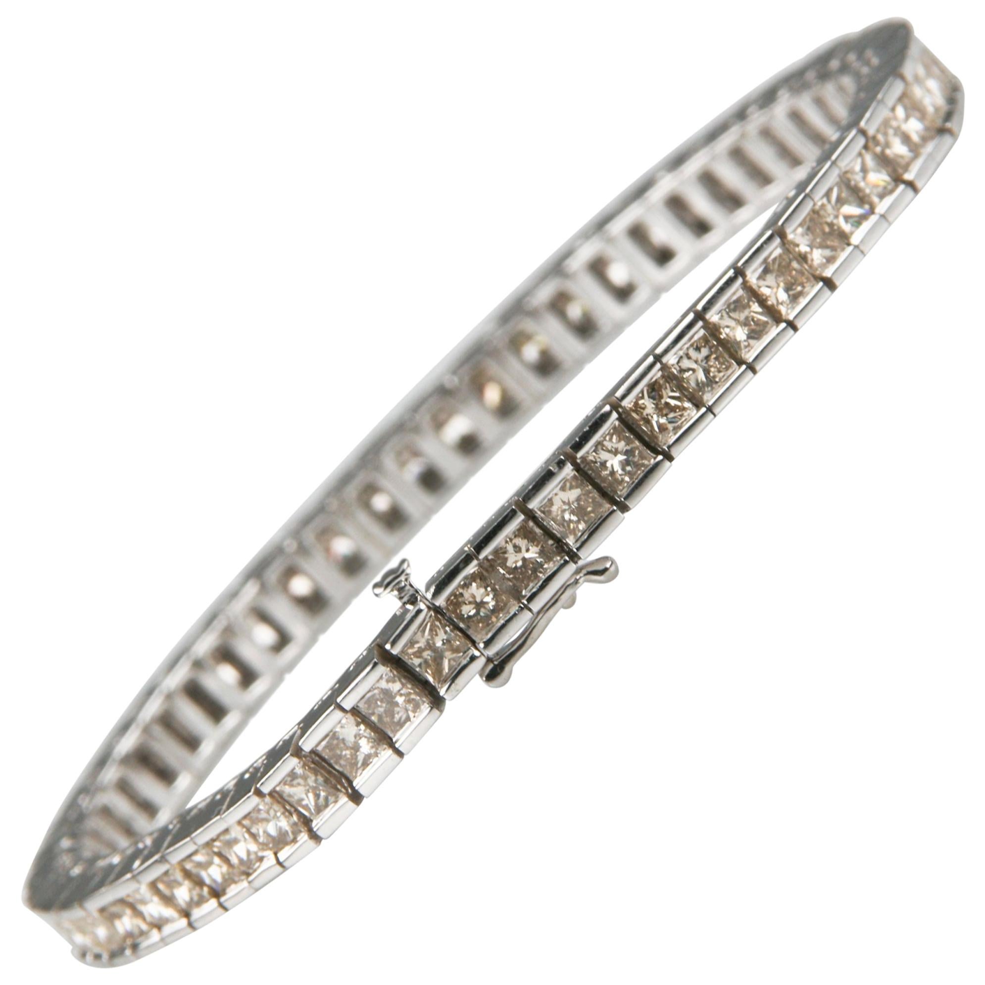 12.00 Carat Light Cognac Diamond 14 Karat White Gold Tennis Bracelet