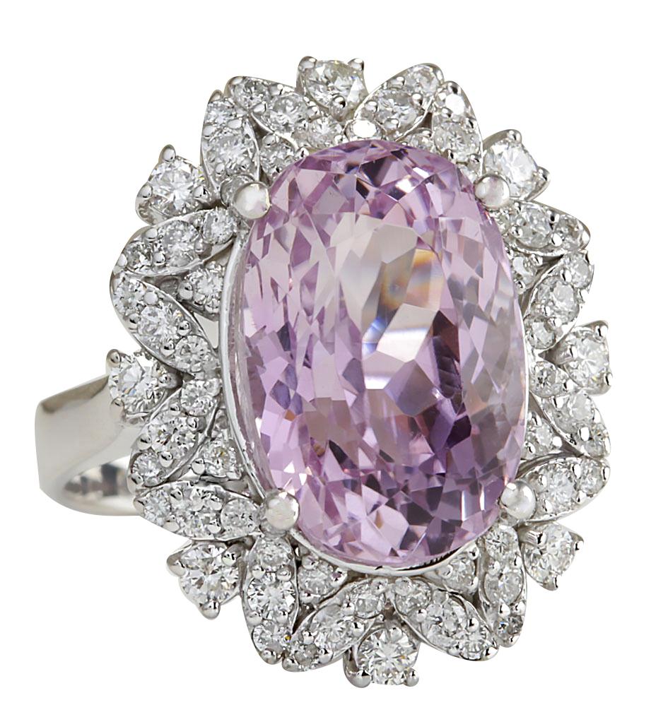 12.00 Carat Natural Kunzite 14 Karat White Gold Diamond Ring
Stamped: 14K White Gold
Total Ring Weight: 9.5 Grams
Kunzite Weight is 11.00 Carat (Measures: 15.00x10.00 mm)
Diamond Weight is 1.00 Carat
Color: F-G, Clarity: VS2-SI1
Face Measures: