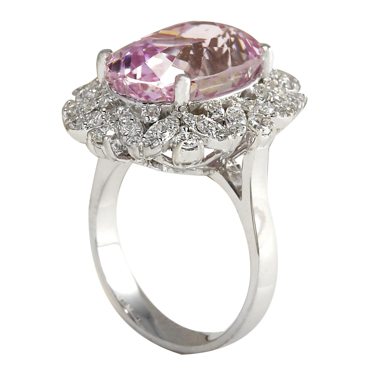 Modern Stunning Kunzite Diamond Ring In 14 Karat White Gold  For Sale