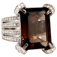 12.00 quilates Anillo de Diamantes Topacio Ahumado Primer Natural 14 quilates