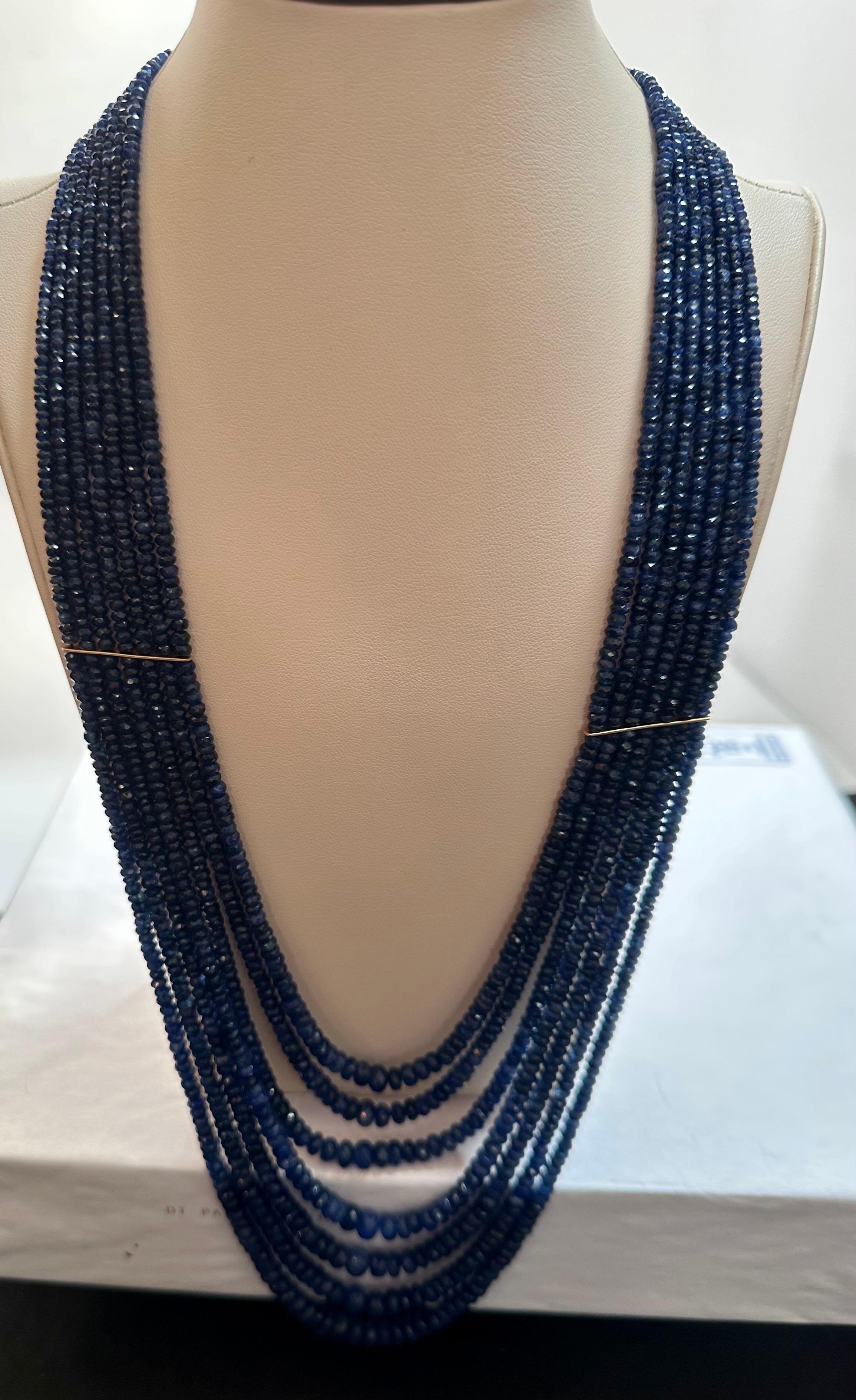 1200 Carat Natural Sapphire Bead Seven Strand Necklace 14k Gold with Spacer, 32  For Sale 13