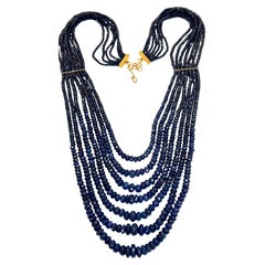 760 Carat Natural Sapphire Bead Seven Strand Necklace  14K Gold With Spacer 28"