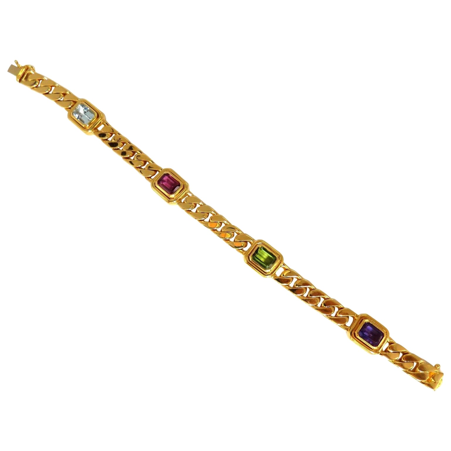 12.00 Carat Natural Tourmaline Amethyst Aquamarine Cuban Link 18 Karat