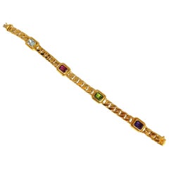 12.00 Carat Natural Tourmaline Amethyst Aquamarine Cuban Link 18 Karat Bracelet
