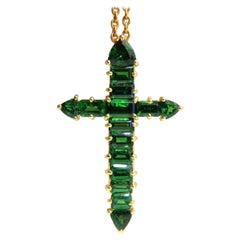 12.00 Carat Natural Vivid Green Tsavorite Cross 18 Karat and Chain*