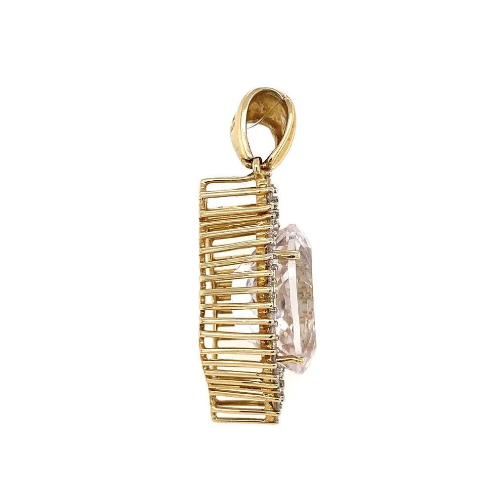 Mixed Cut 12.00 Carat Oval Kunzite and Diamond Pendant Necklace For Sale