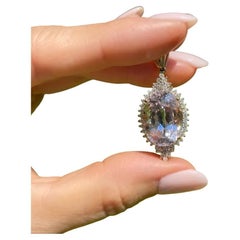 12.00 Carat Oval Kunzite and Diamond Pendant Necklace