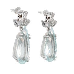 12.00 Carat Pear Shape Aqua Diamond Dangle Platinum Earrings