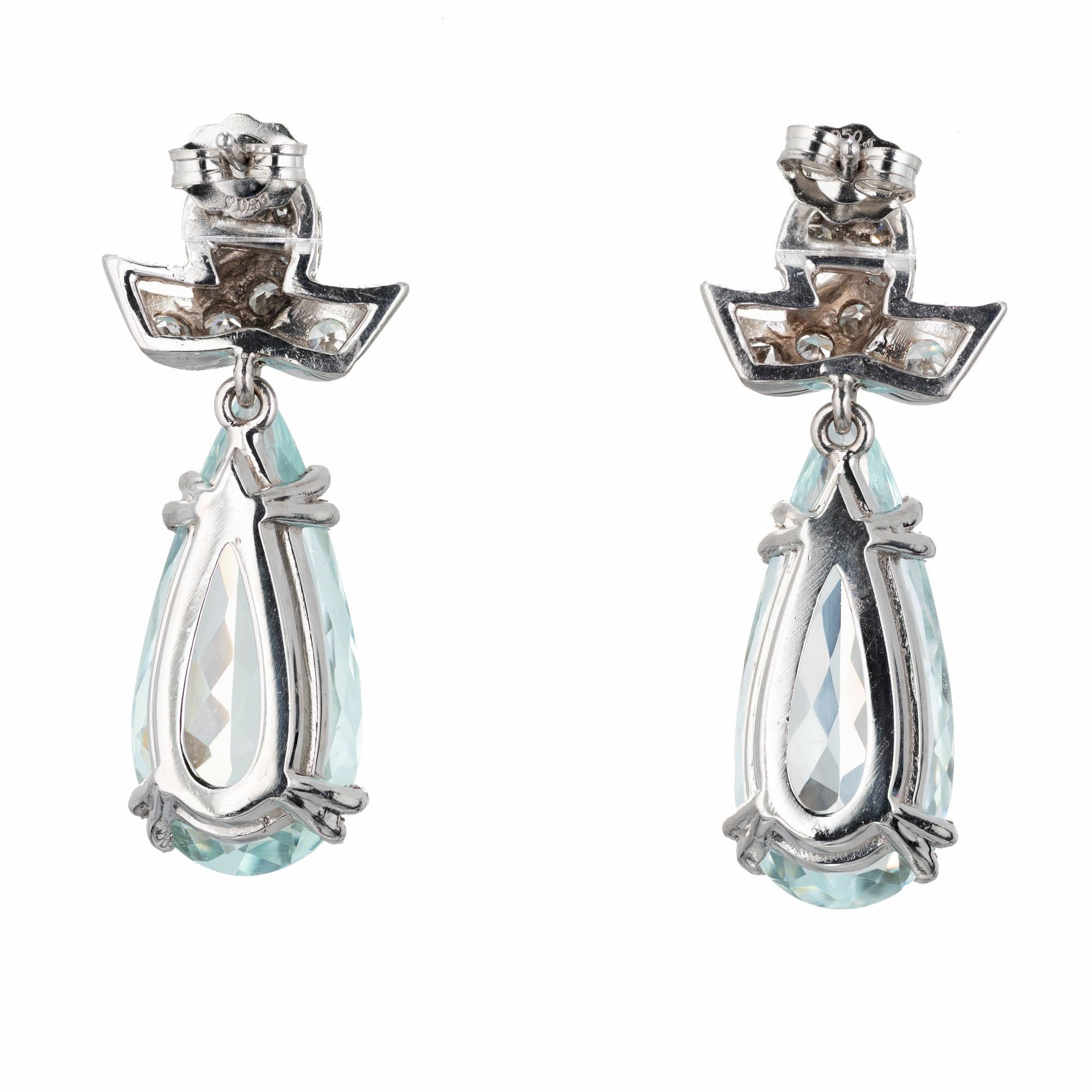 Women's 12.00 Carat Pear Shape Aqua Diamond Dangle Platinum Earrings For Sale