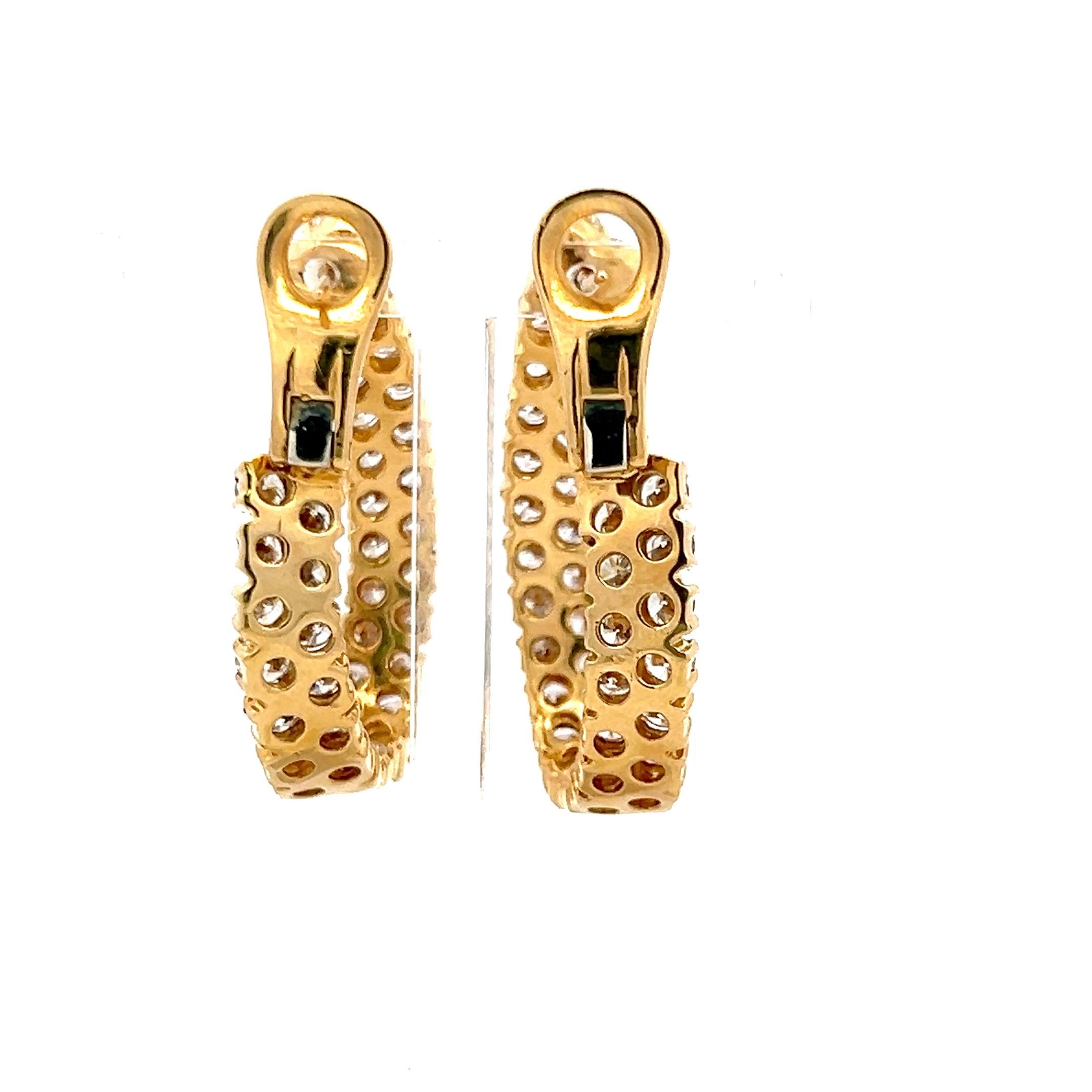 Taille brillant Créoles en or jaune 18 carats avec diamants ronds brillants F SI1 de 12,00 carats en vente