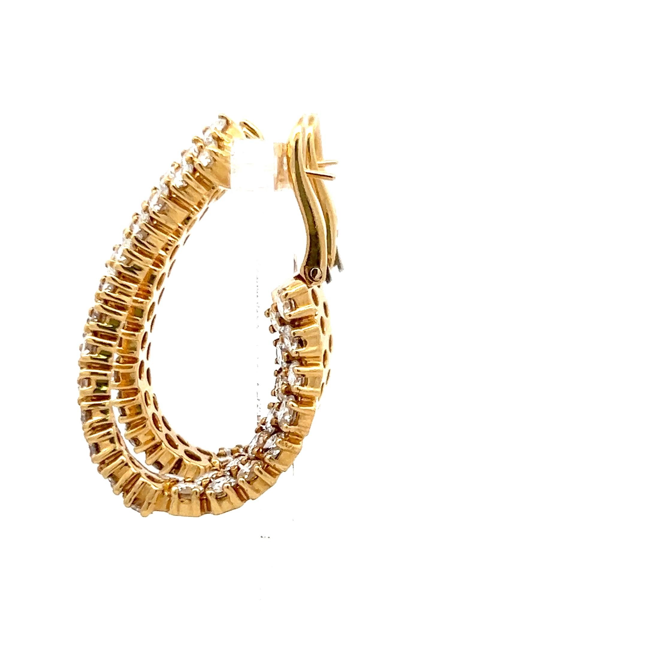 Créoles en or jaune 18 carats avec diamants ronds brillants F SI1 de 12,00 carats Bon état - En vente à New York, NY