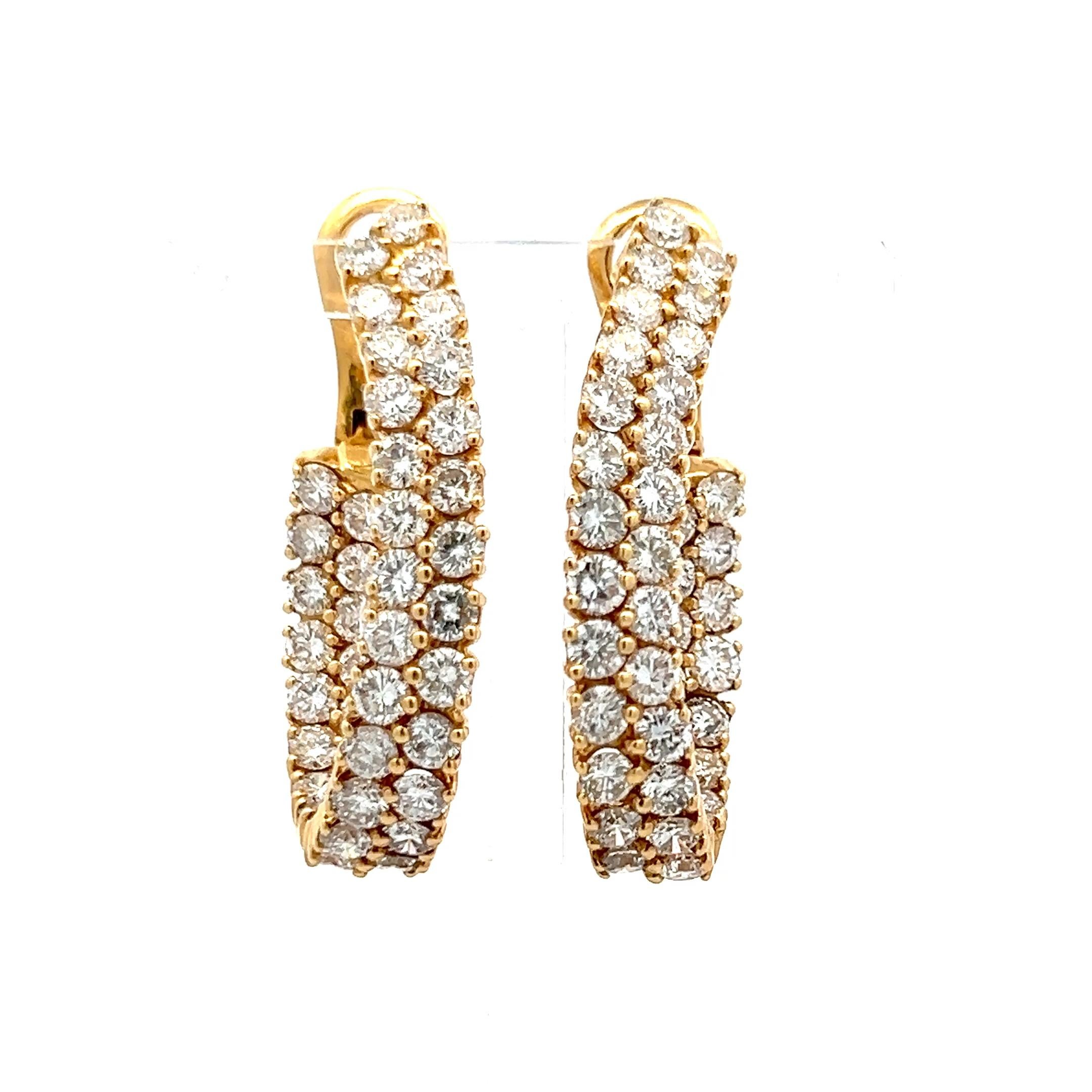 Créoles en or jaune 18 carats avec diamants ronds brillants F SI1 de 12,00 carats Pour femmes en vente