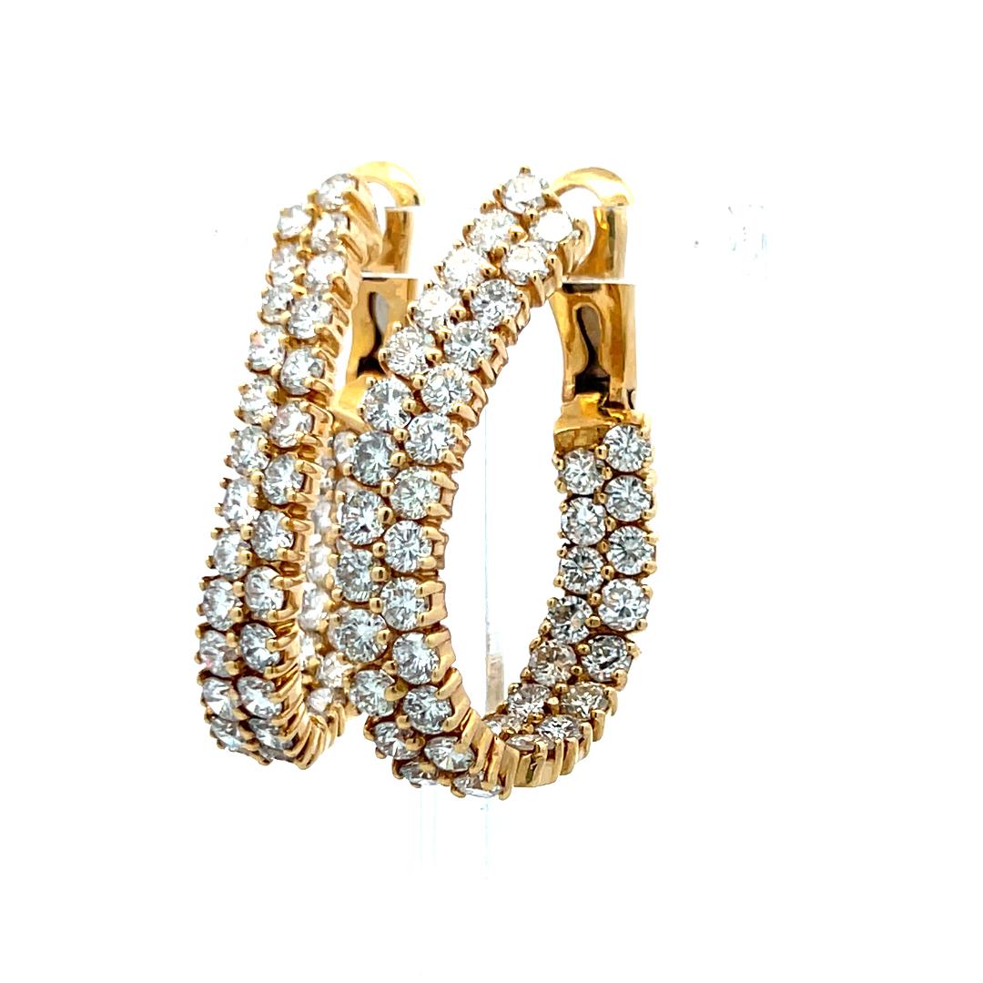Créoles en or jaune 18 carats avec diamants ronds brillants F SI1 de 12,00 carats en vente 1