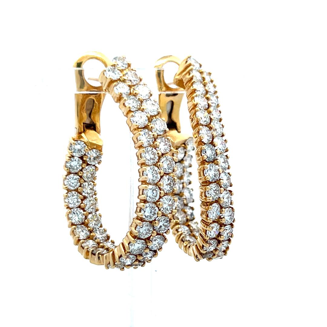 Créoles en or jaune 18 carats avec diamants ronds brillants F SI1 de 12,00 carats en vente 2