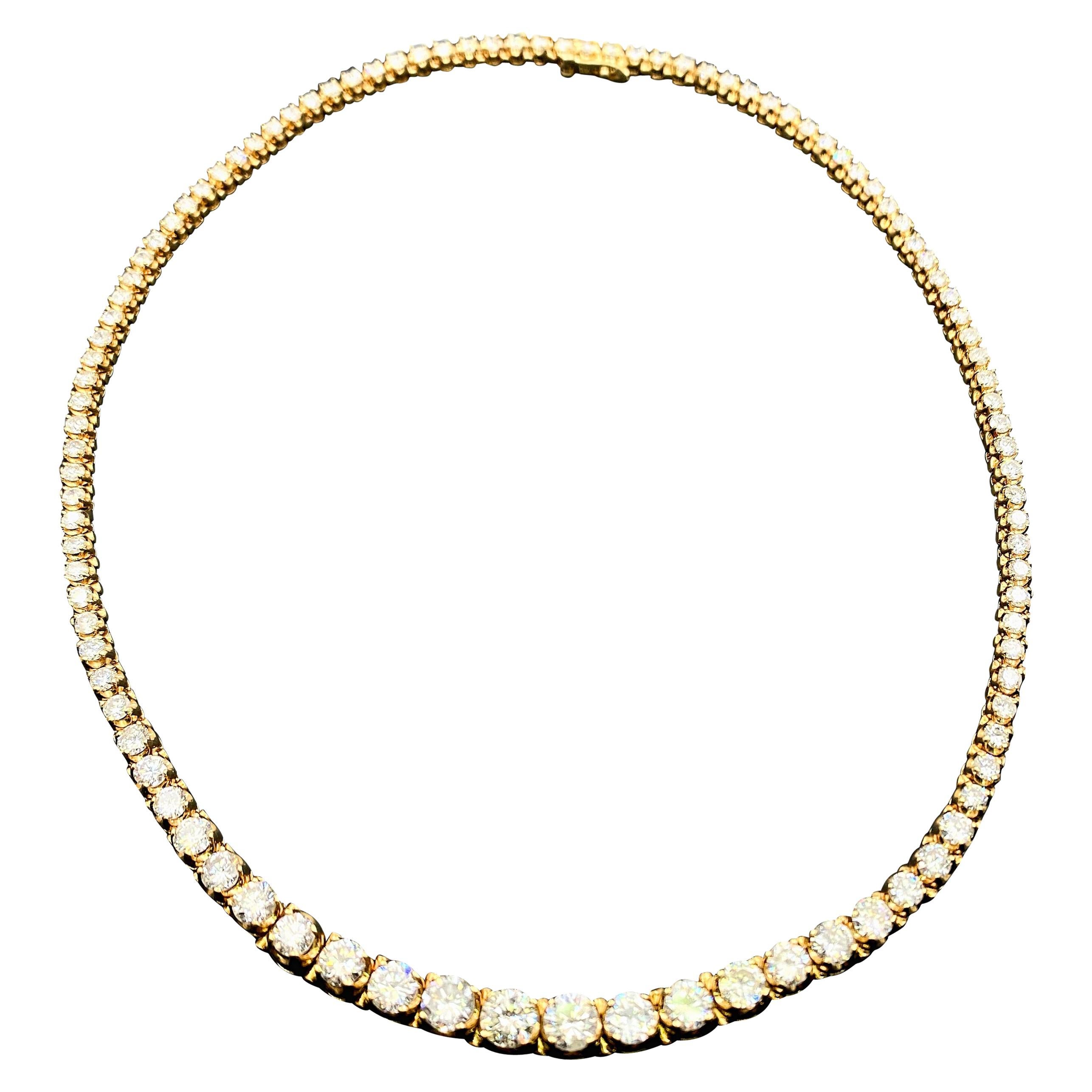 Collier Riviera en or jaune 14 carats avec diamants ronds de 12,00 carats en vente